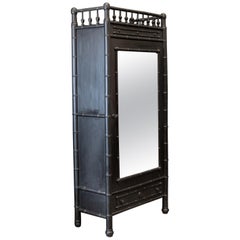 Antique 19thC French Faux bamboo Ebonised Mirrored Armoire