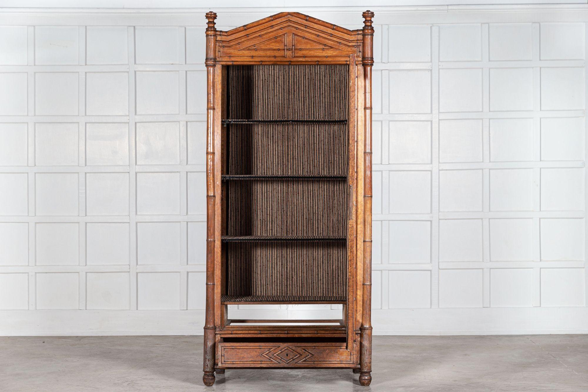 19thC French Faux Bamboo Walnut Mirrored Armoire For Sale 1