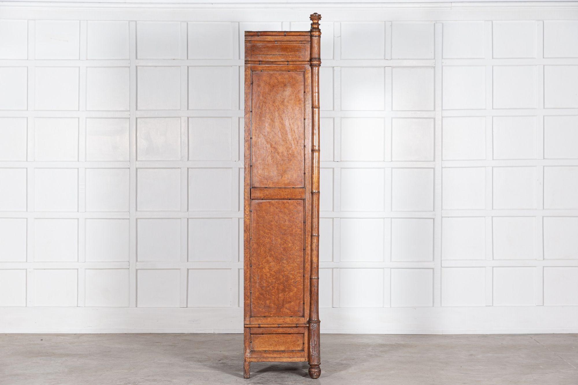 19thC French Faux Bamboo Walnut Mirrored Armoire For Sale 2