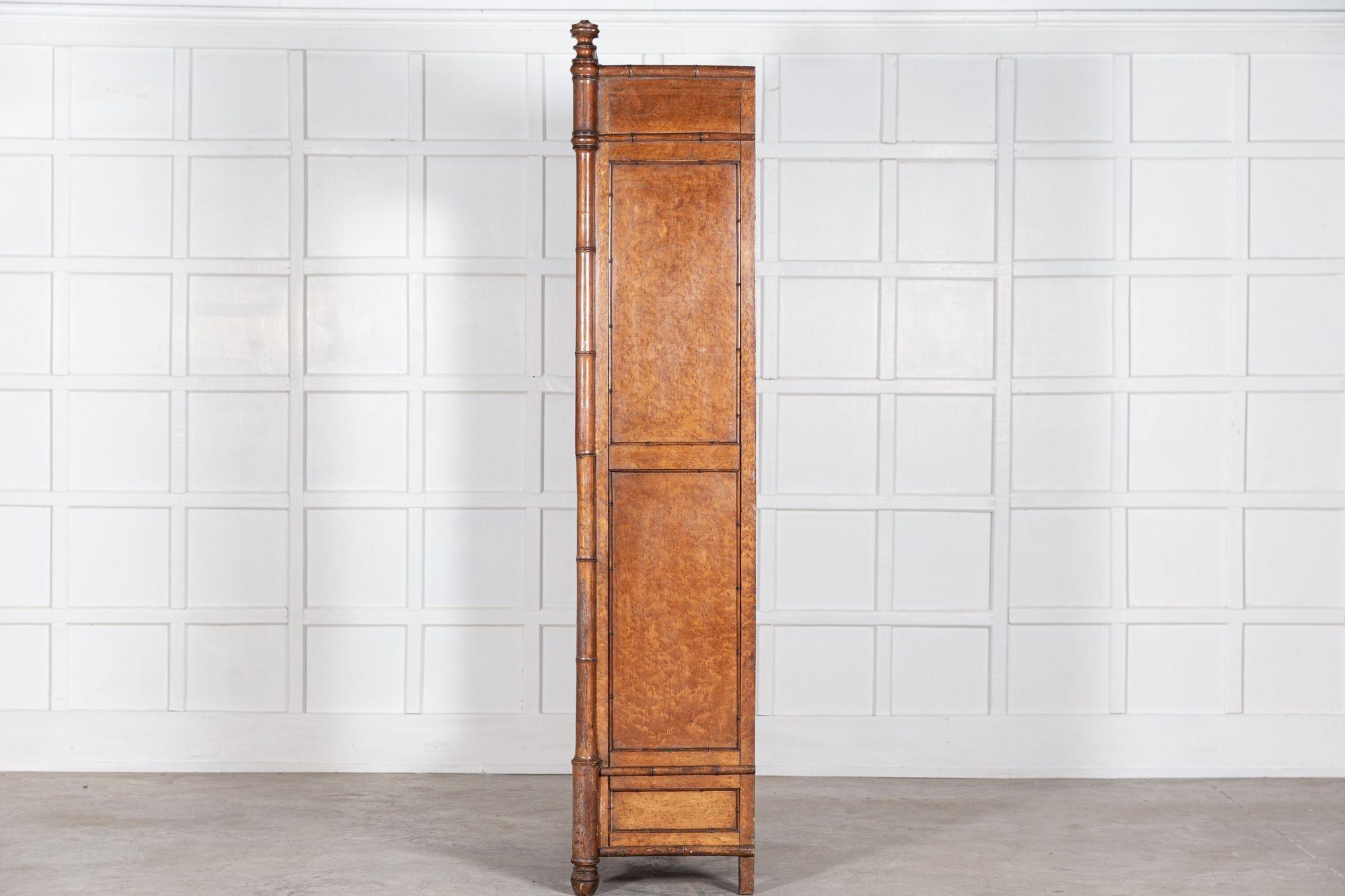 19thC French Faux Bamboo Walnut Mirrored Armoire For Sale 3