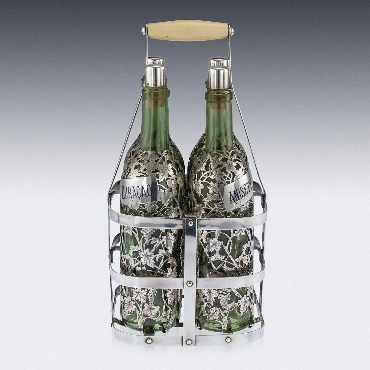 19th Century 19thC French Four Bottle Tantalus, Pierre Queille, Paris, c.1890