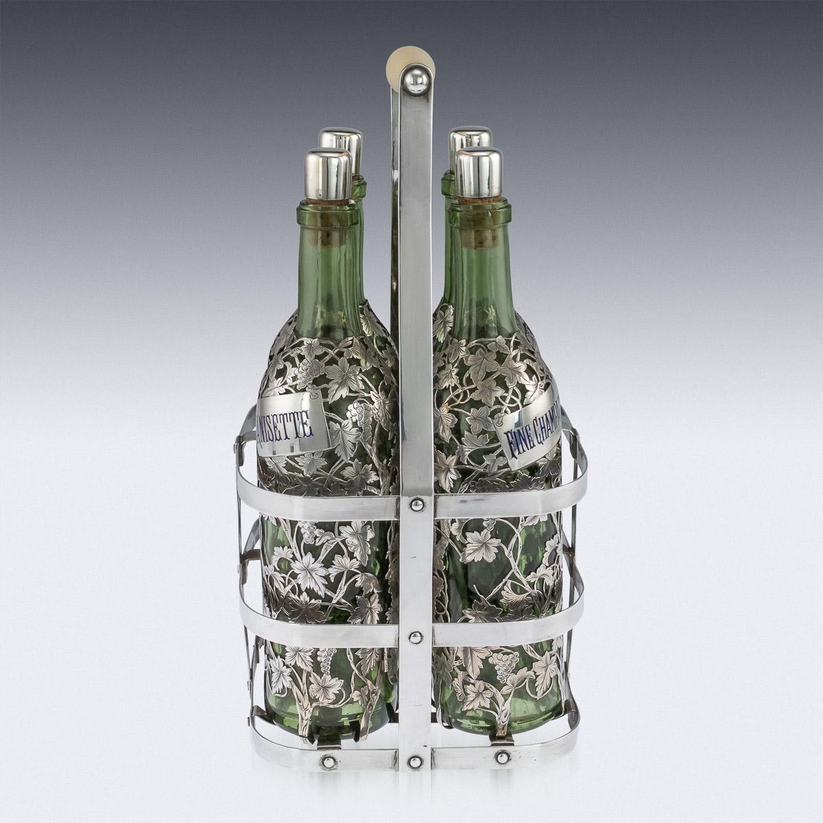 Silver 19thC French Four Bottle Tantalus, Pierre Queille, Paris, c.1890