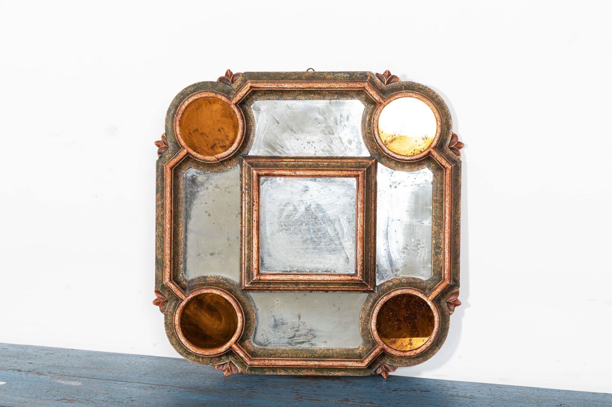 Circa 1890
19thC French Foxed Polychrome wall mirror
W65 x D6 x H75 cm.
 