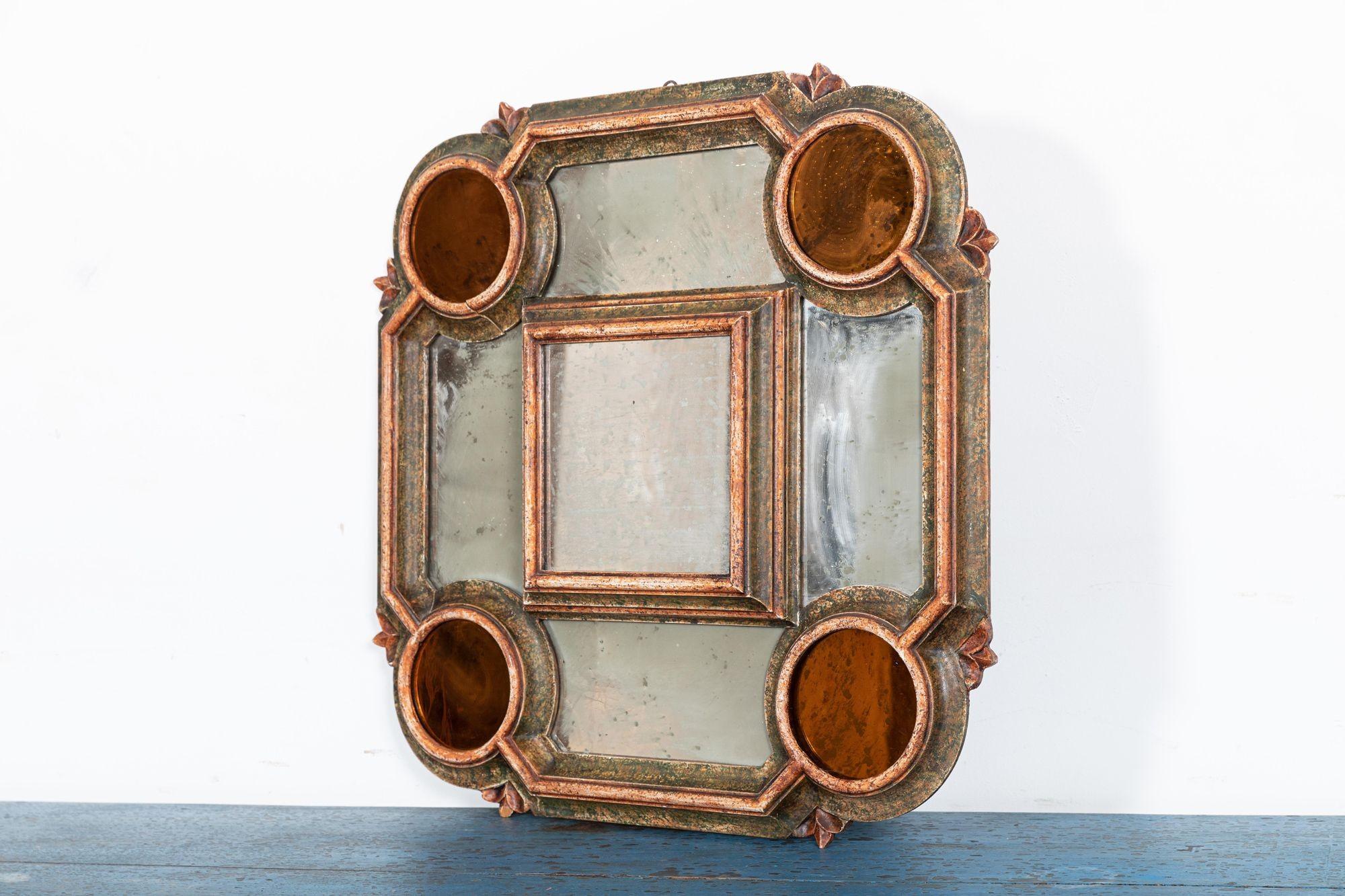 19thc French Foxed Polychrome Wall Mirror In Good Condition In Staffordshire, GB