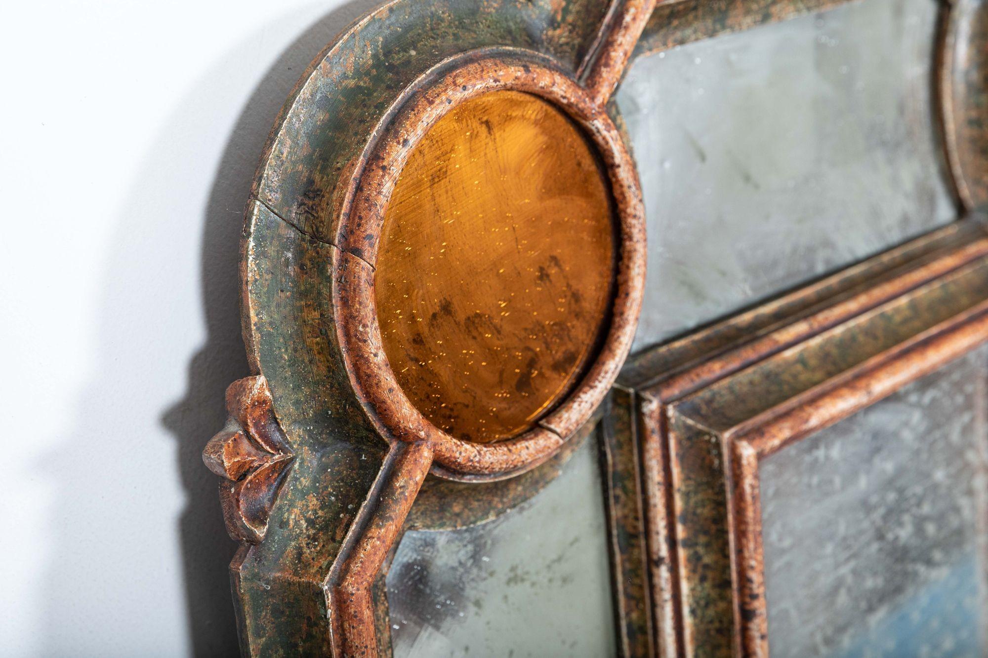 Late 19th Century 19thc French Foxed Polychrome Wall Mirror