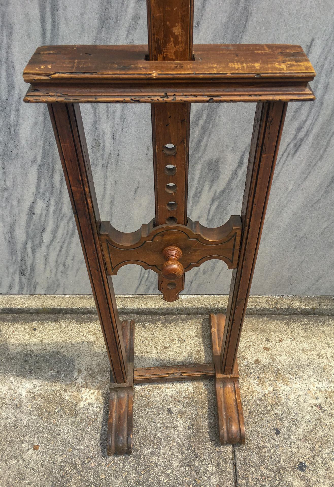 Industrial 19thc. French Fruitwood Adjustable Artist's Easel with Carved Feet For Sale