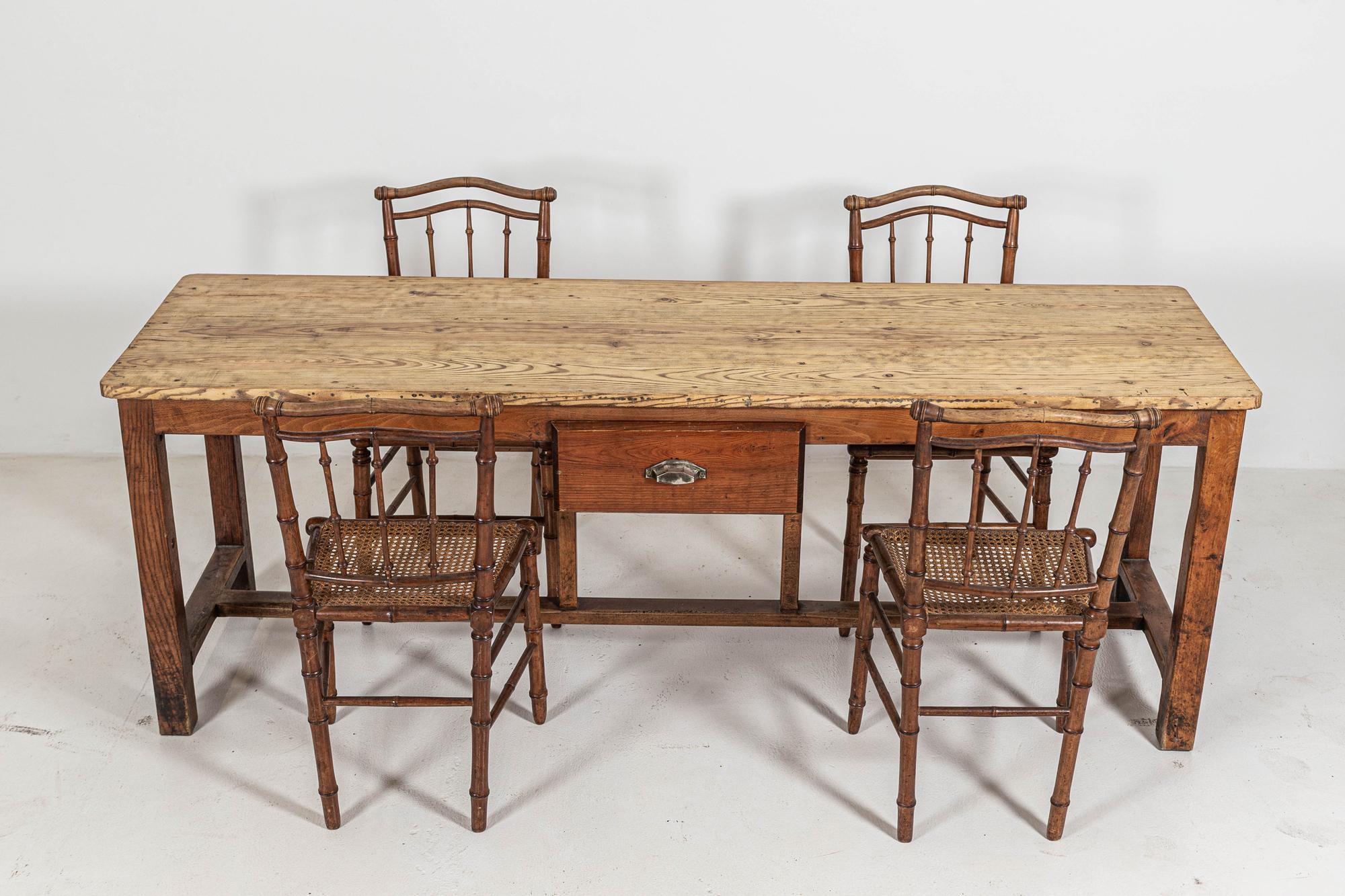 Circa 1900.

19thc French fruitwood drapers table

Could be raised as a kitchen counter/island with castors

Sourced from the South of France

  

Measures: W200 x D58 x H73 cm.