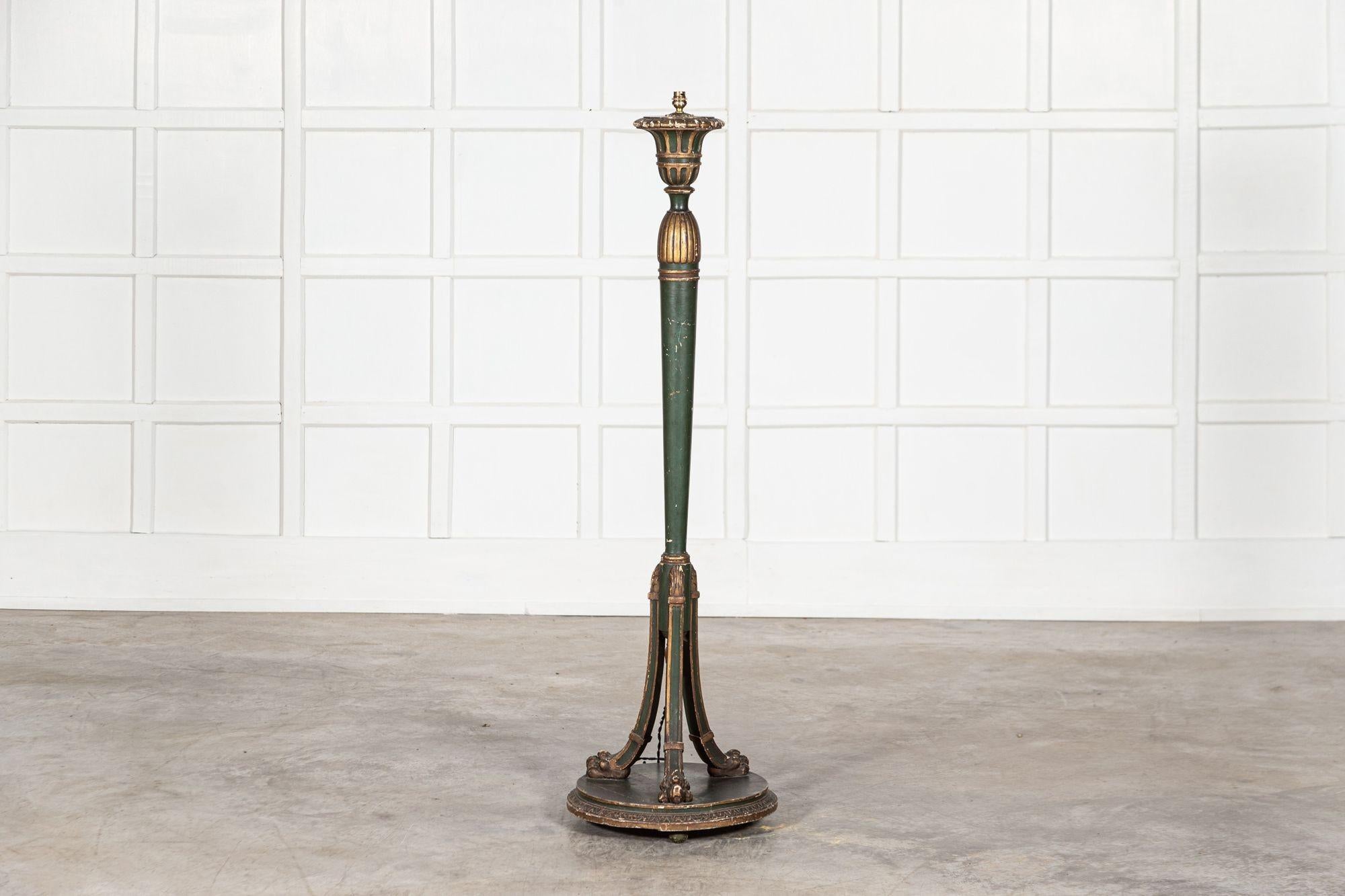 19th Century French Gilt & Green Painted Floor Lamp For Sale 1