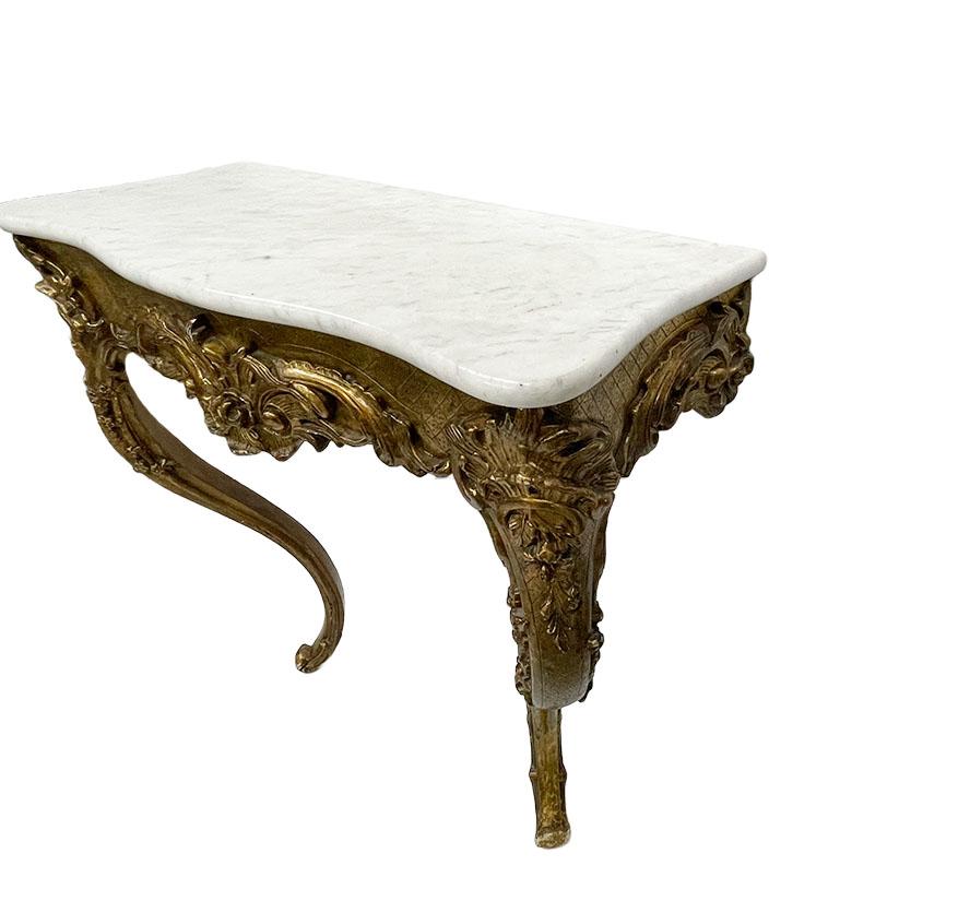 19th Century French Giltwood Console Table with Marble Top For Sale 4