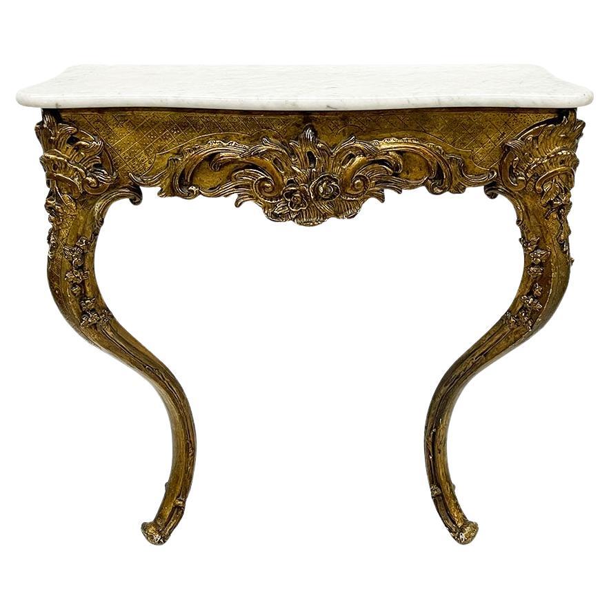 19th Century French Giltwood Console Table with Marble Top For Sale