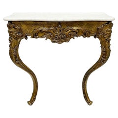 Antique 19th Century French Giltwood Console Table with Marble Top