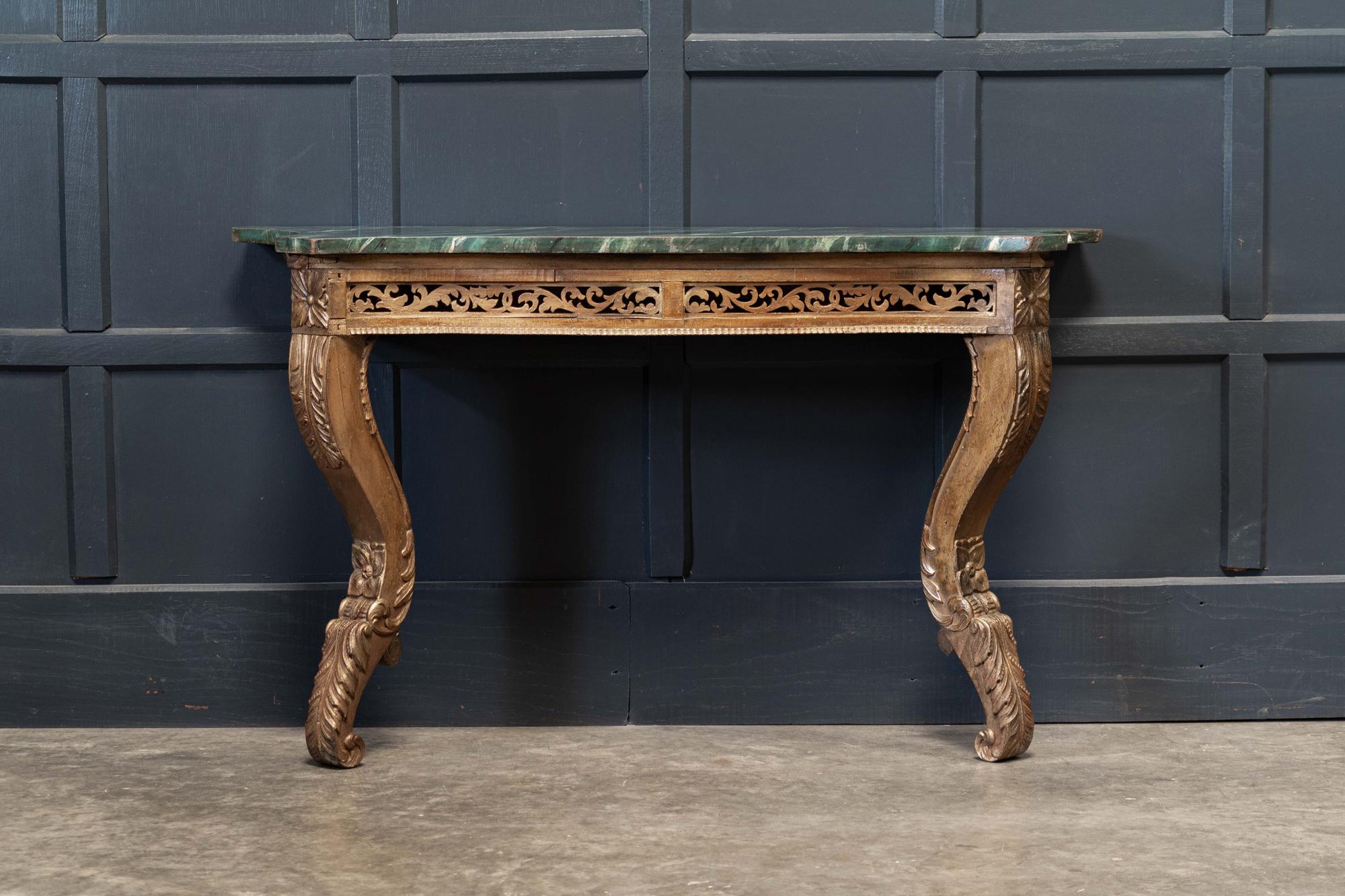 Wood 19thC French Giltwood Faux Marble Console Table For Sale