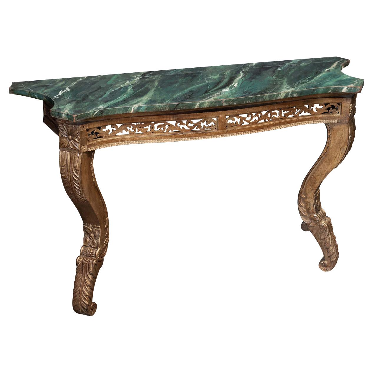 19thC French Giltwood Faux Marble Console Table