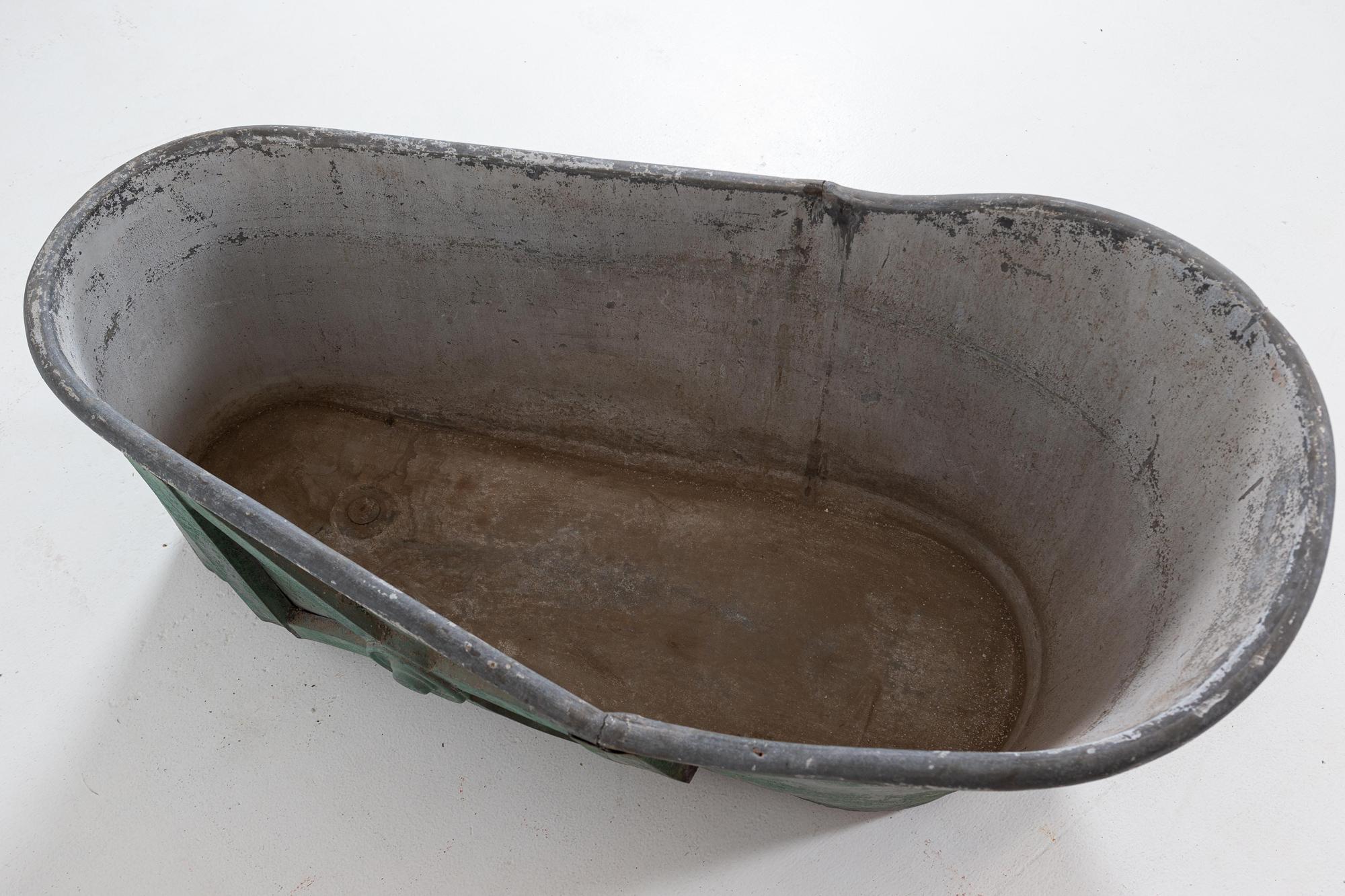 Mid-19th Century 19thC French Green Zinc Bath Tub
