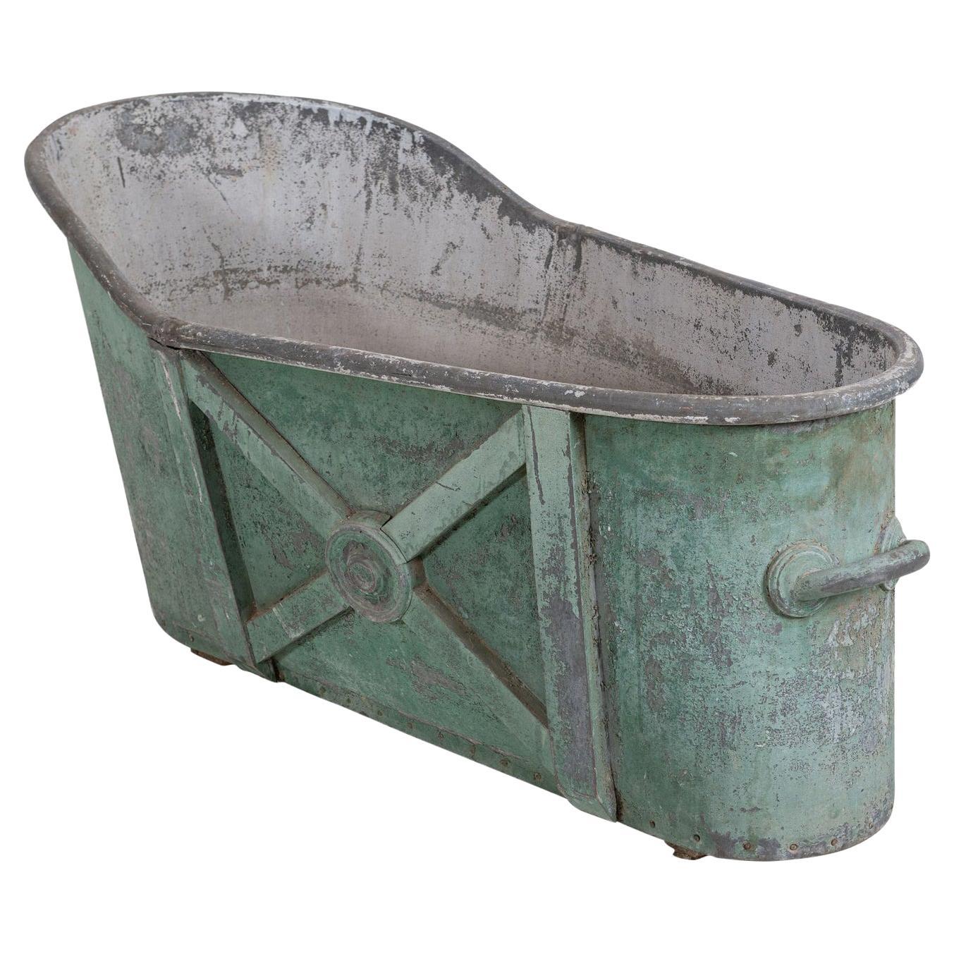 Aquarelle de bain française du 19ème siècle en zinc vert