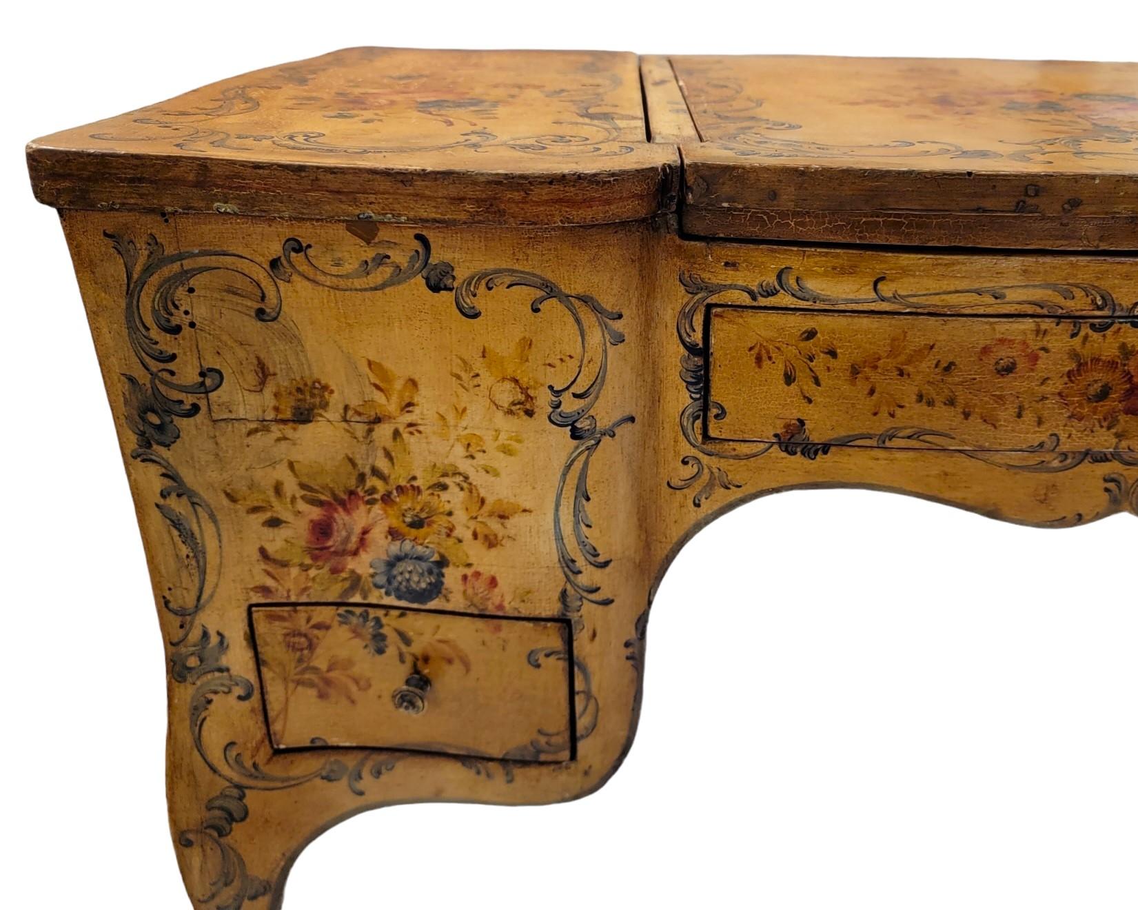 19th Century 19thc French Hand Painted Desk/Vanity With Mirror For Sale