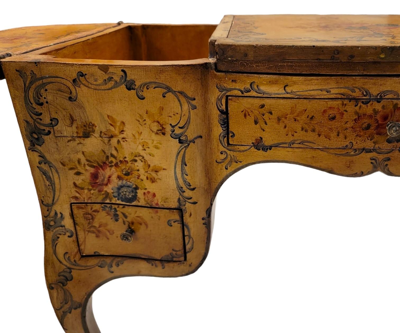 Wood 19thc French Hand Painted Desk/Vanity With Mirror For Sale