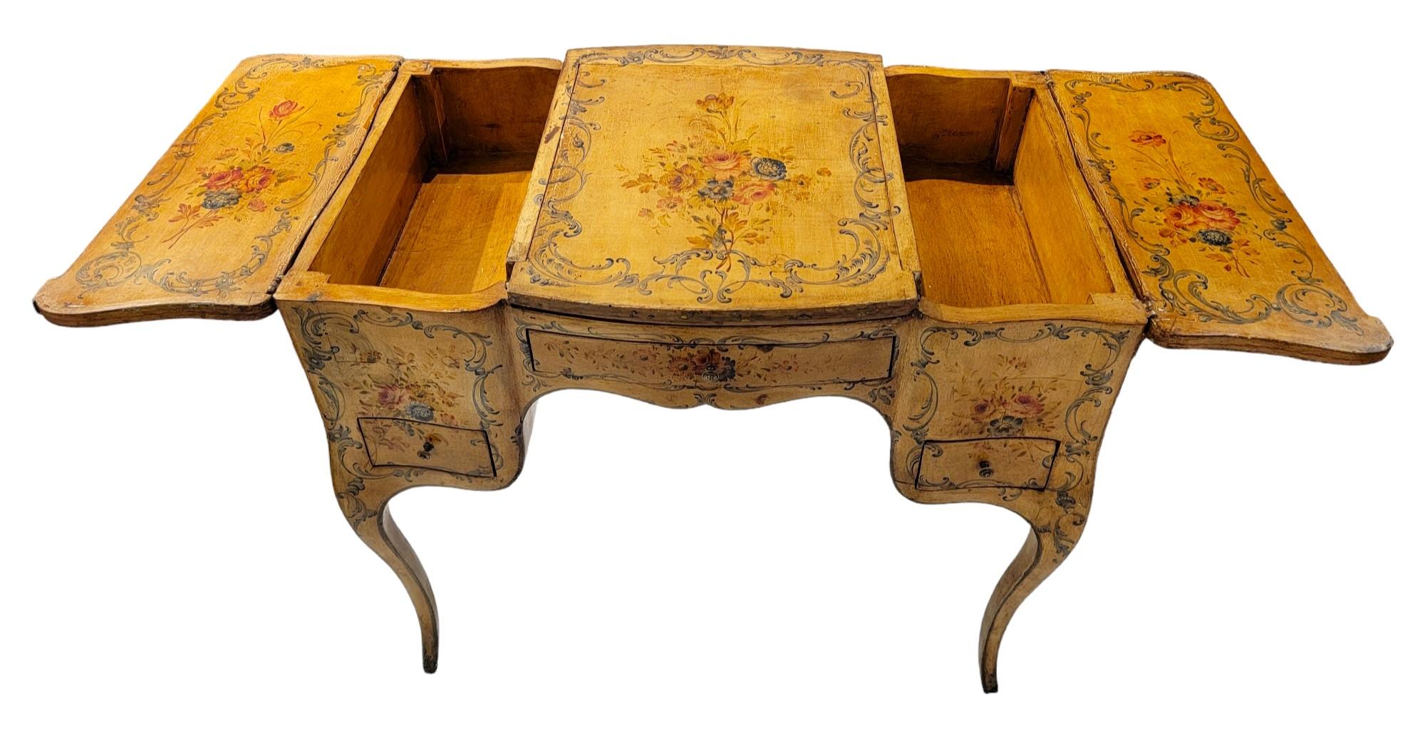 19thc French Hand Painted Desk/Vanity With Mirror For Sale 1