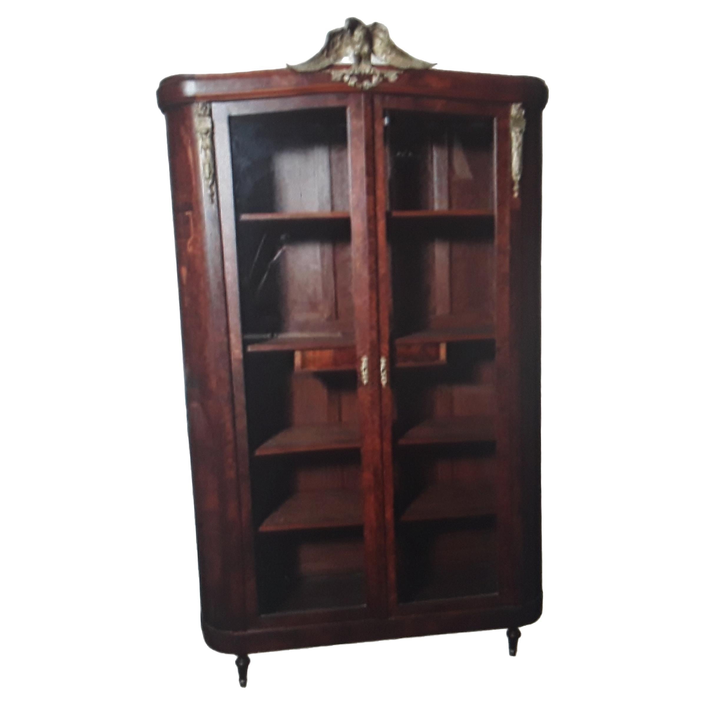 19thc French Large Gilt & Wood Exotic Inlay Bookcase Empire- Burl Wood