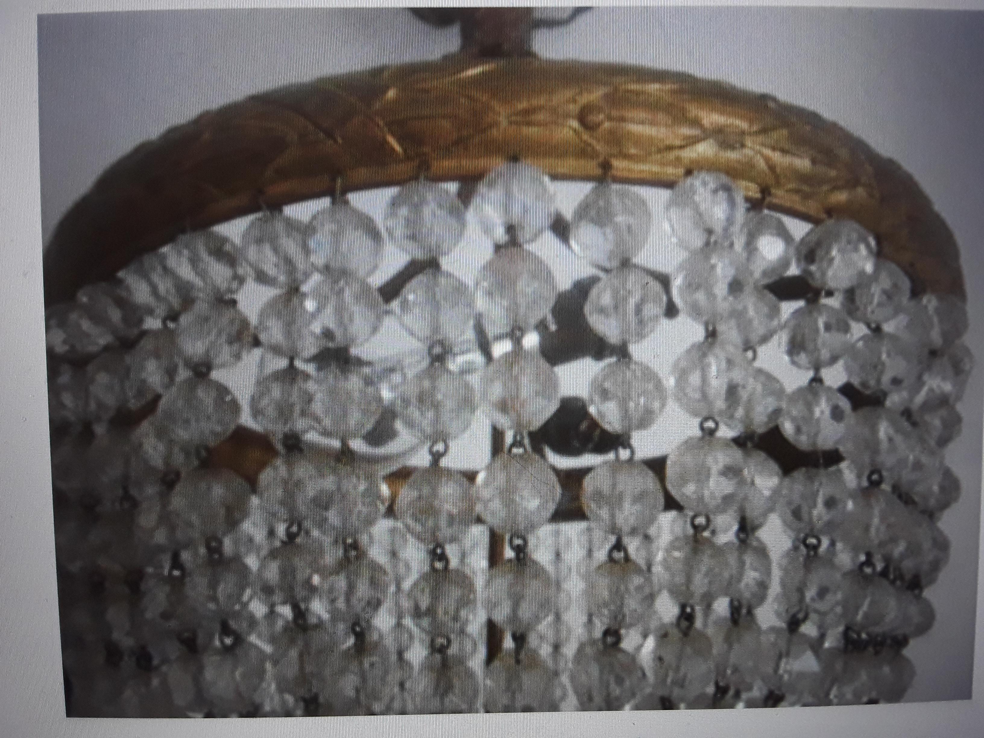 19thc French Louis LVI Cut Crystal w/ Bronze Basket Flush Mount Ceiling Fixture For Sale 4