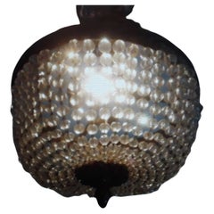 19thc French Louis LVI Cut Crystal w/ Bronze Basket Flush Mount Ceiling Fixture