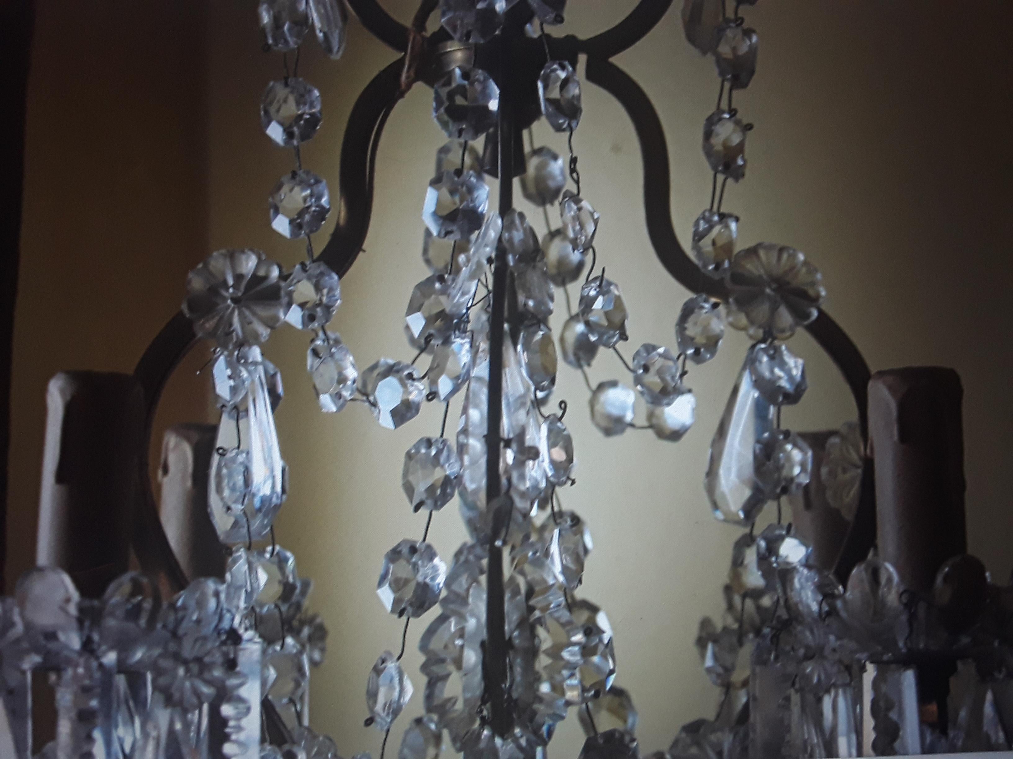 19thc French Louis XV Bronze Cage/ Baccarat Crystal Chandelier 6