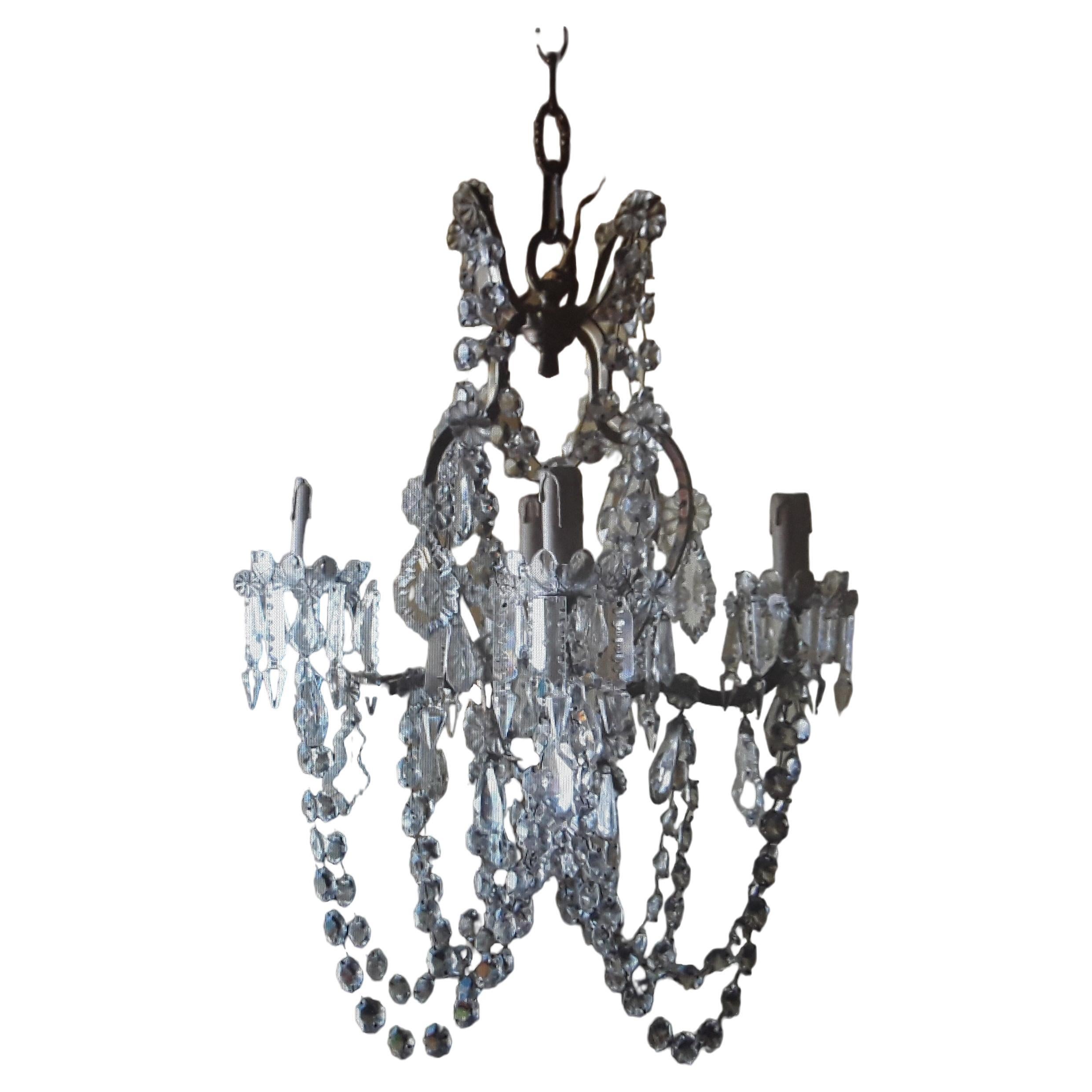19thc French Louis XV Bronze Cage/ Baccarat Crystal Chandelier