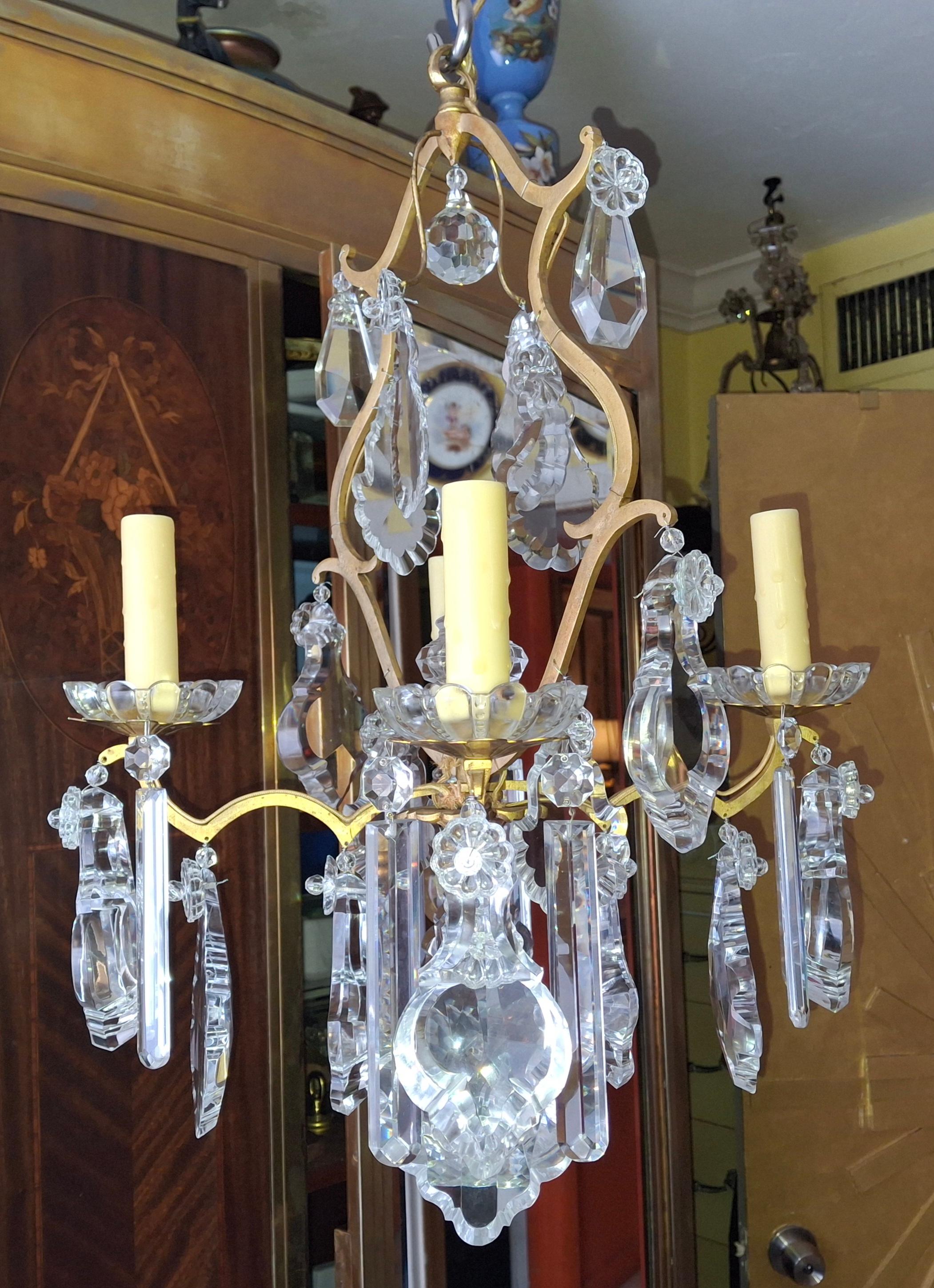 19thc French Louis XV Bronze w/ Crystal Versailles Chandelier attrib. Baccarat For Sale 9