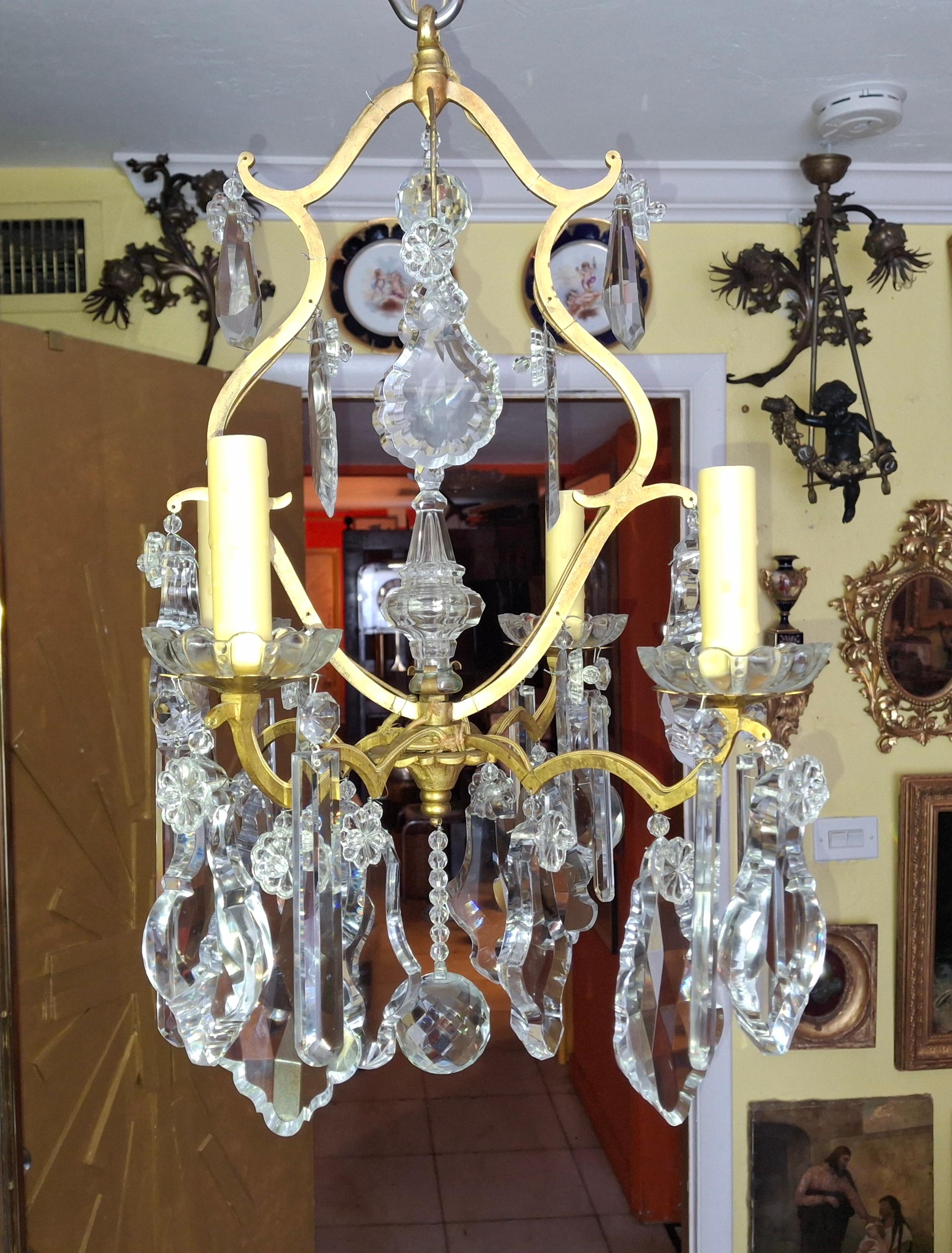 19thc French Louis XV Bronze w/ Crystal Versailles Chandelier attrib. Baccarat In Good Condition For Sale In Opa Locka, FL