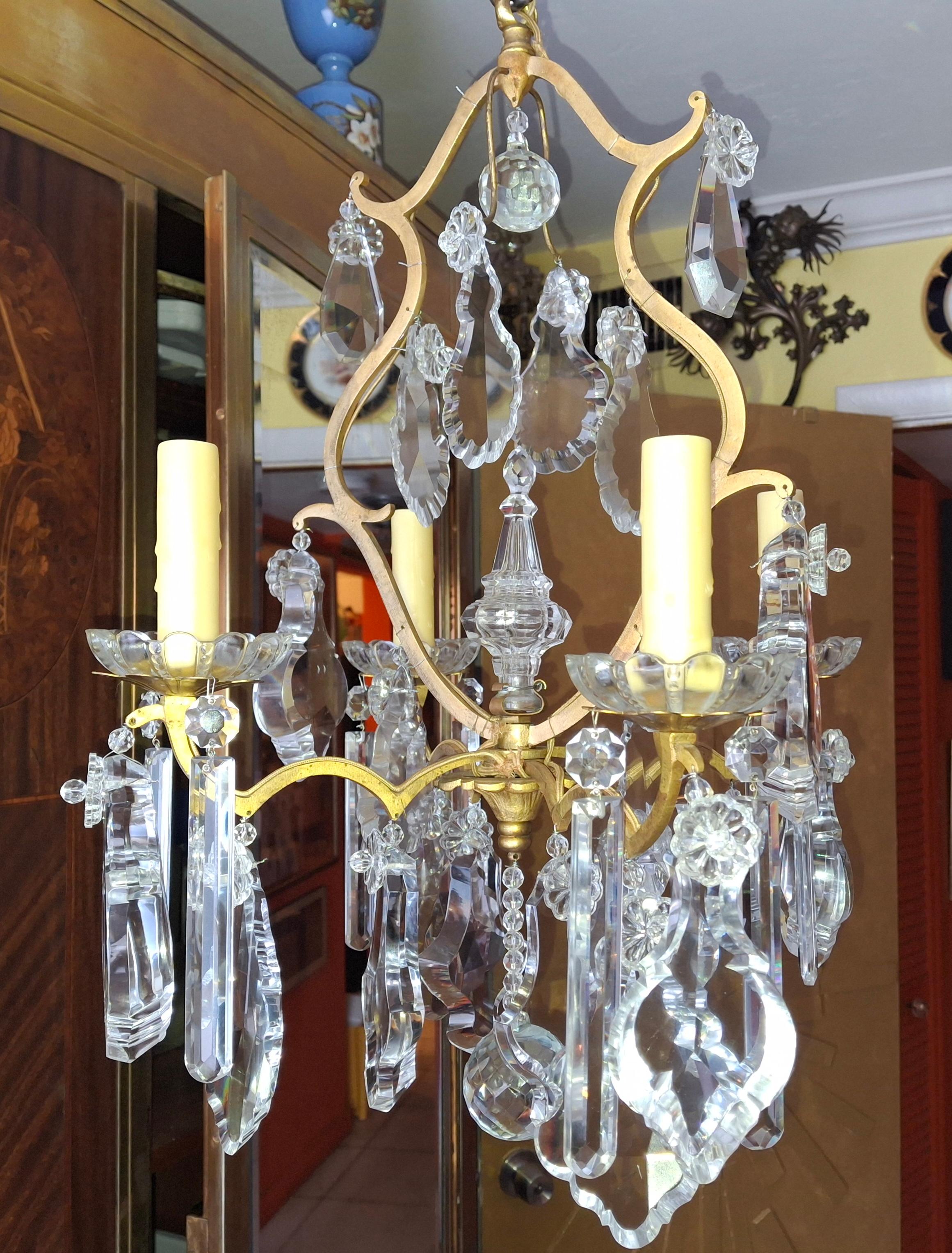 19thc French Louis XV Bronze w/ Crystal Versailles Chandelier attrib. Baccarat For Sale 1