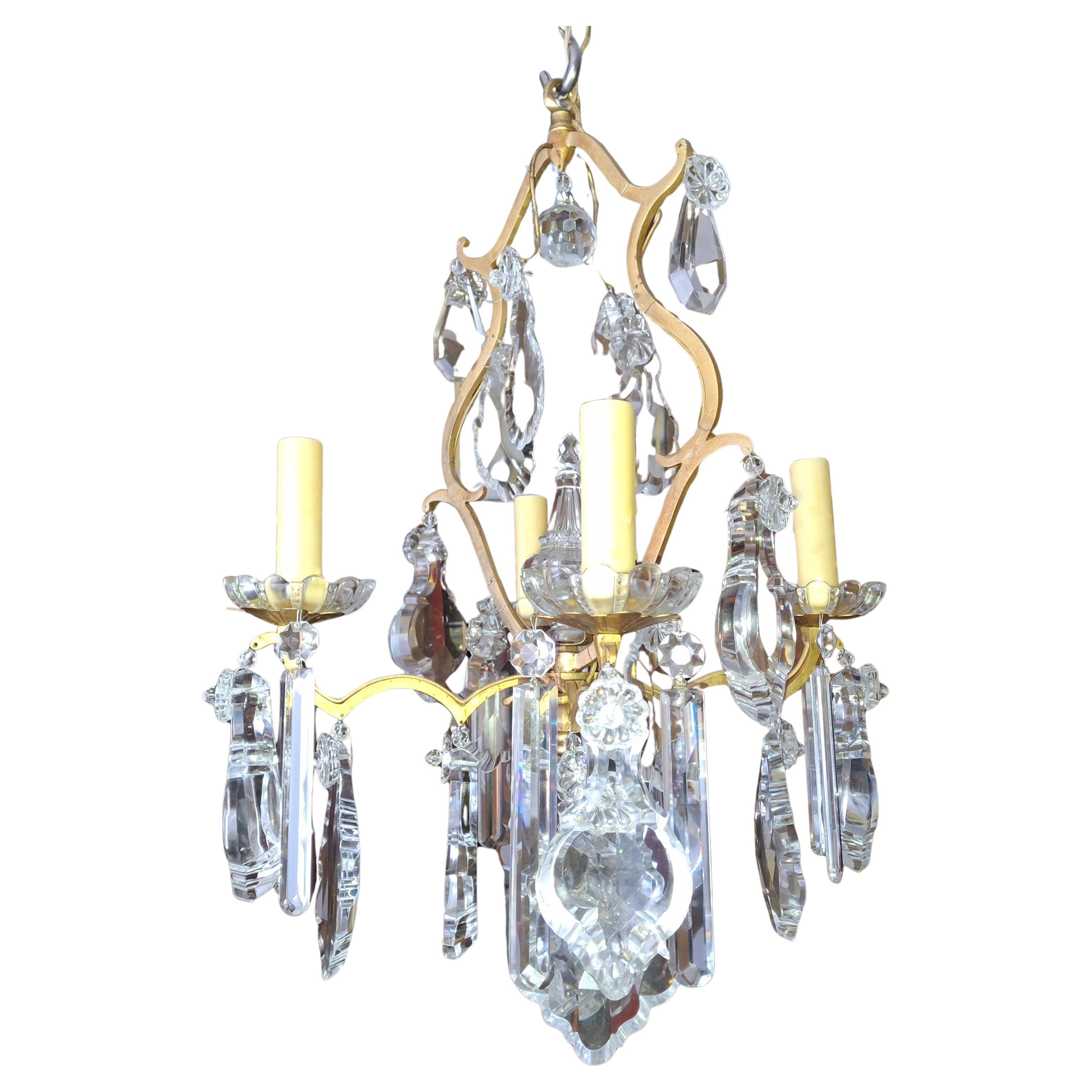 19thc French Louis XV Bronze w/ Crystal Versailles Chandelier attrib. Baccarat For Sale