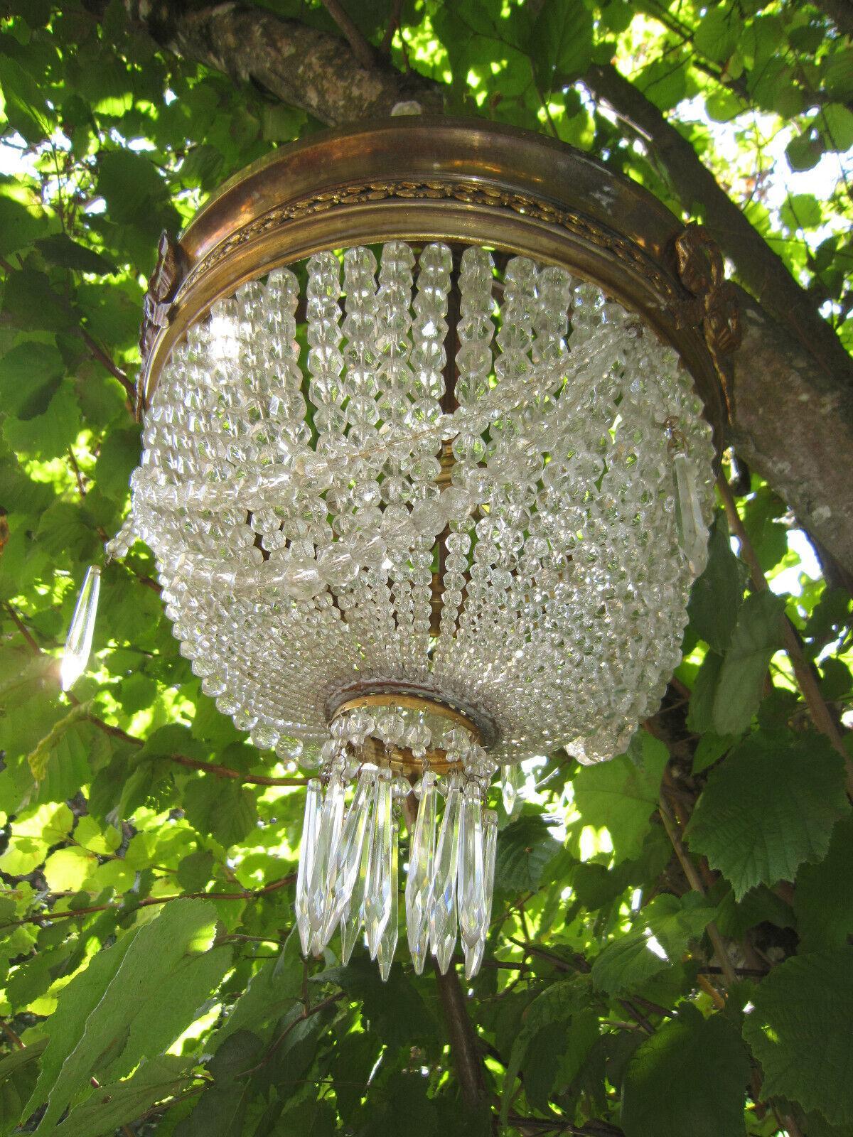 19thc French Louis XV Dore Bronze Cut Crystal Beaded Pendant Lighting Chandelier For Sale 3