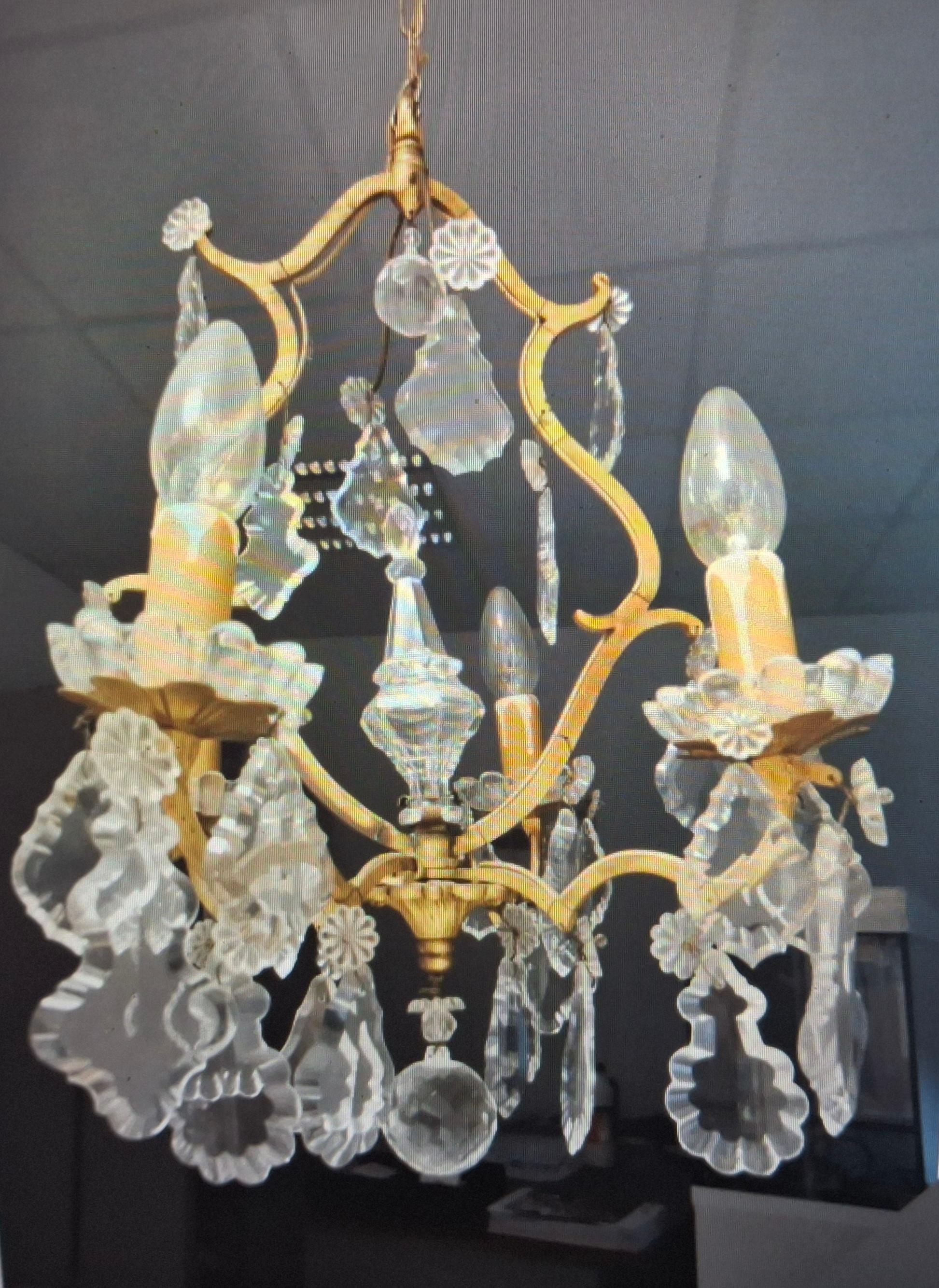 19thc French Louis XV Gilt Bronze Baccarat Crystal Chandelier en vente 5