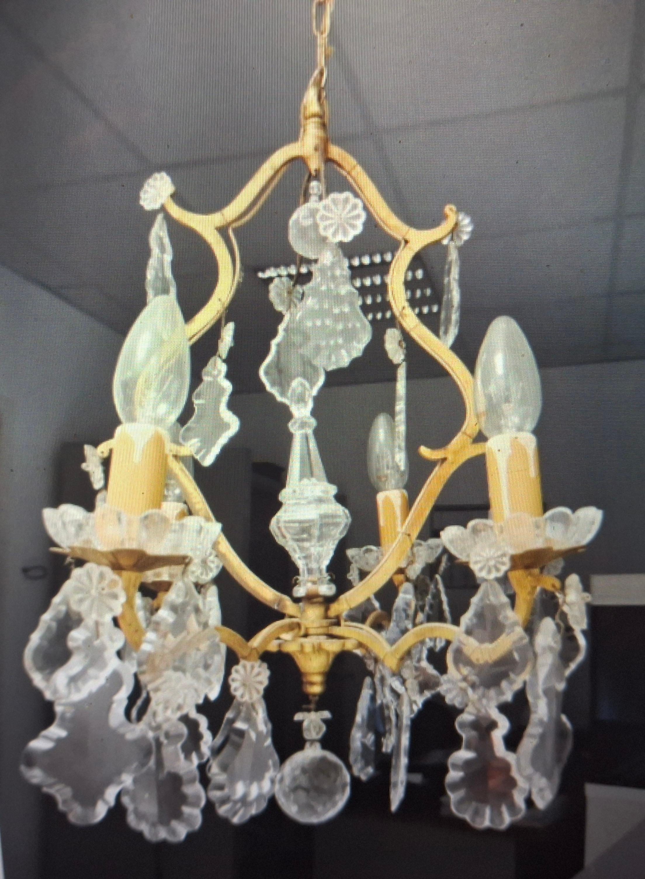 19thc French Louis XV Gilt Bronze Baccarat Crystal Chandelier en vente 1
