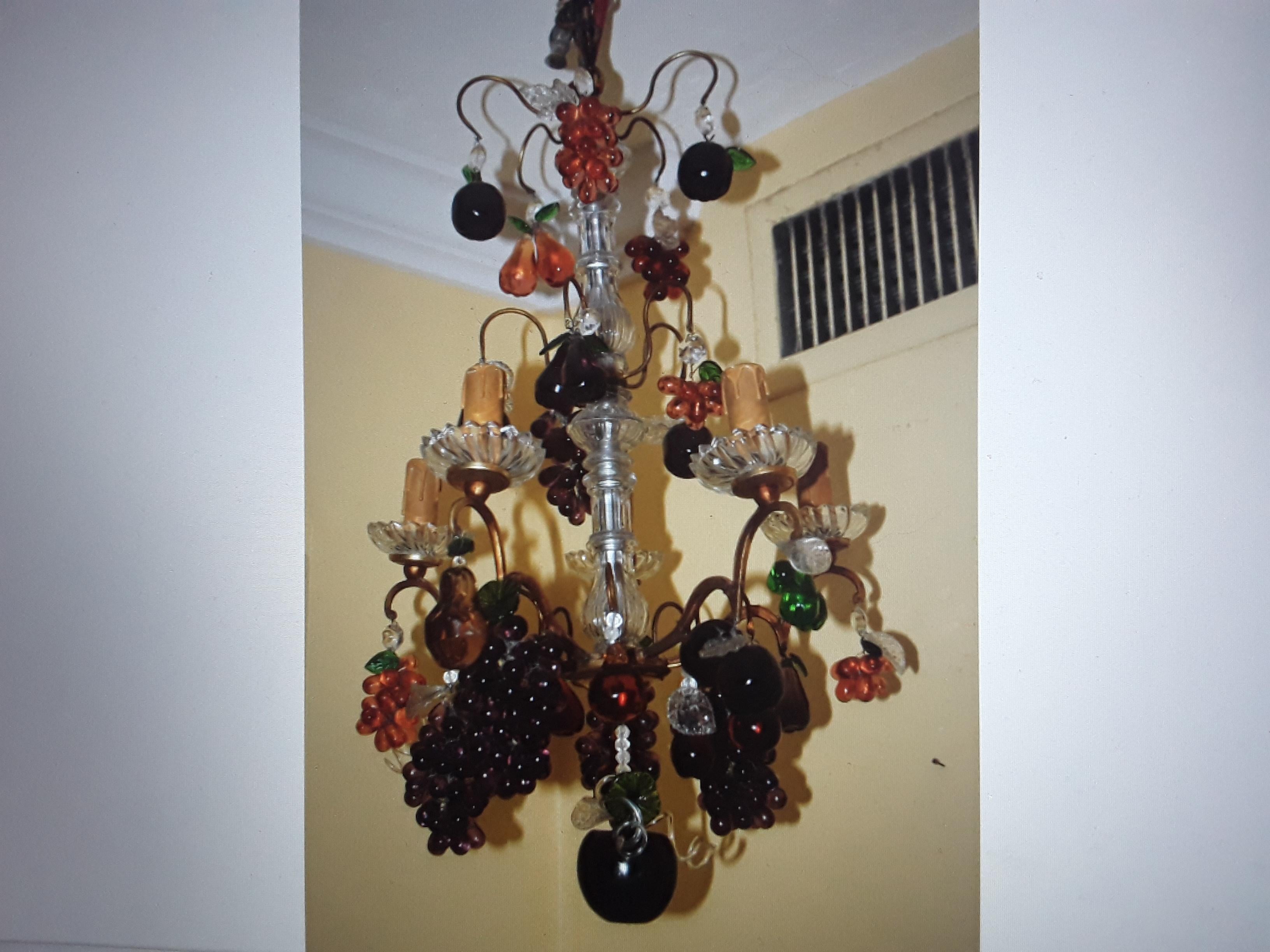 Special chandelier here! 19thc French Antique Louis Rococo style Chandelier Laden with Crystal Fruit. Bronze and crystal framed. French estate find.