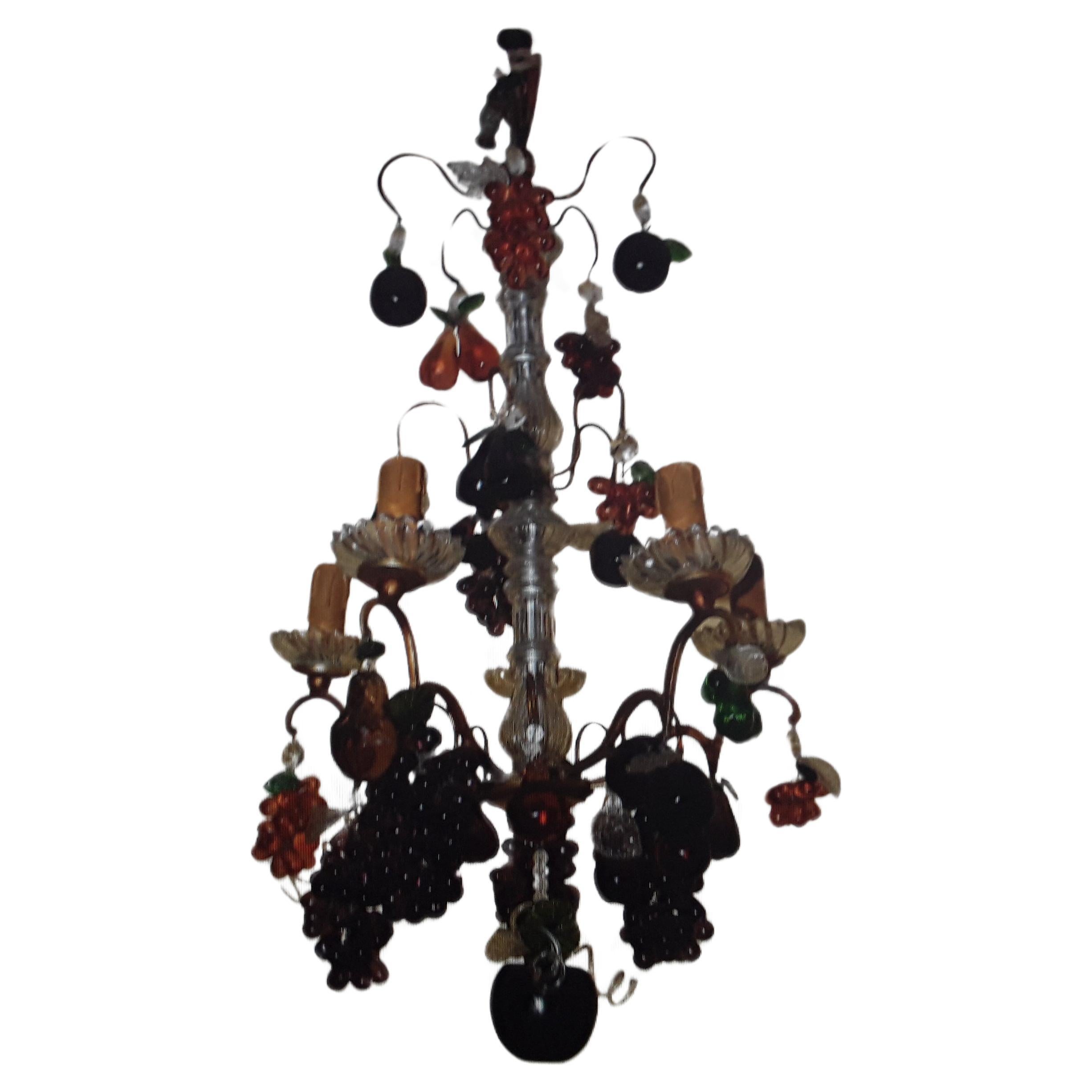 19thc French Louis XV Rococo style Bronze Frame - Crystal Fruit Laden Chandelier For Sale