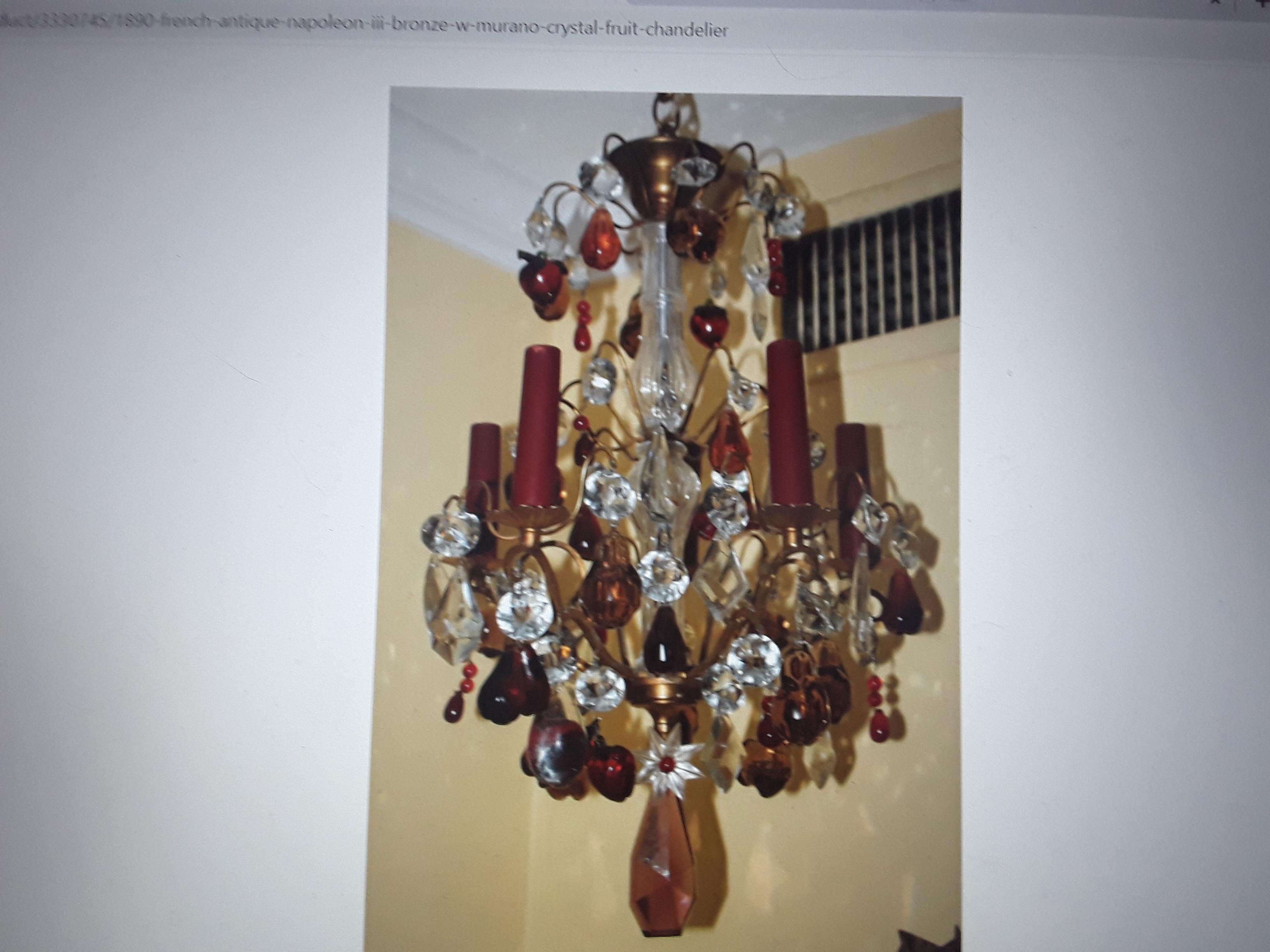 19thc French Louis XV style Bronze/ Crystal Fruit / Crystal Pendants Chandelier For Sale 6
