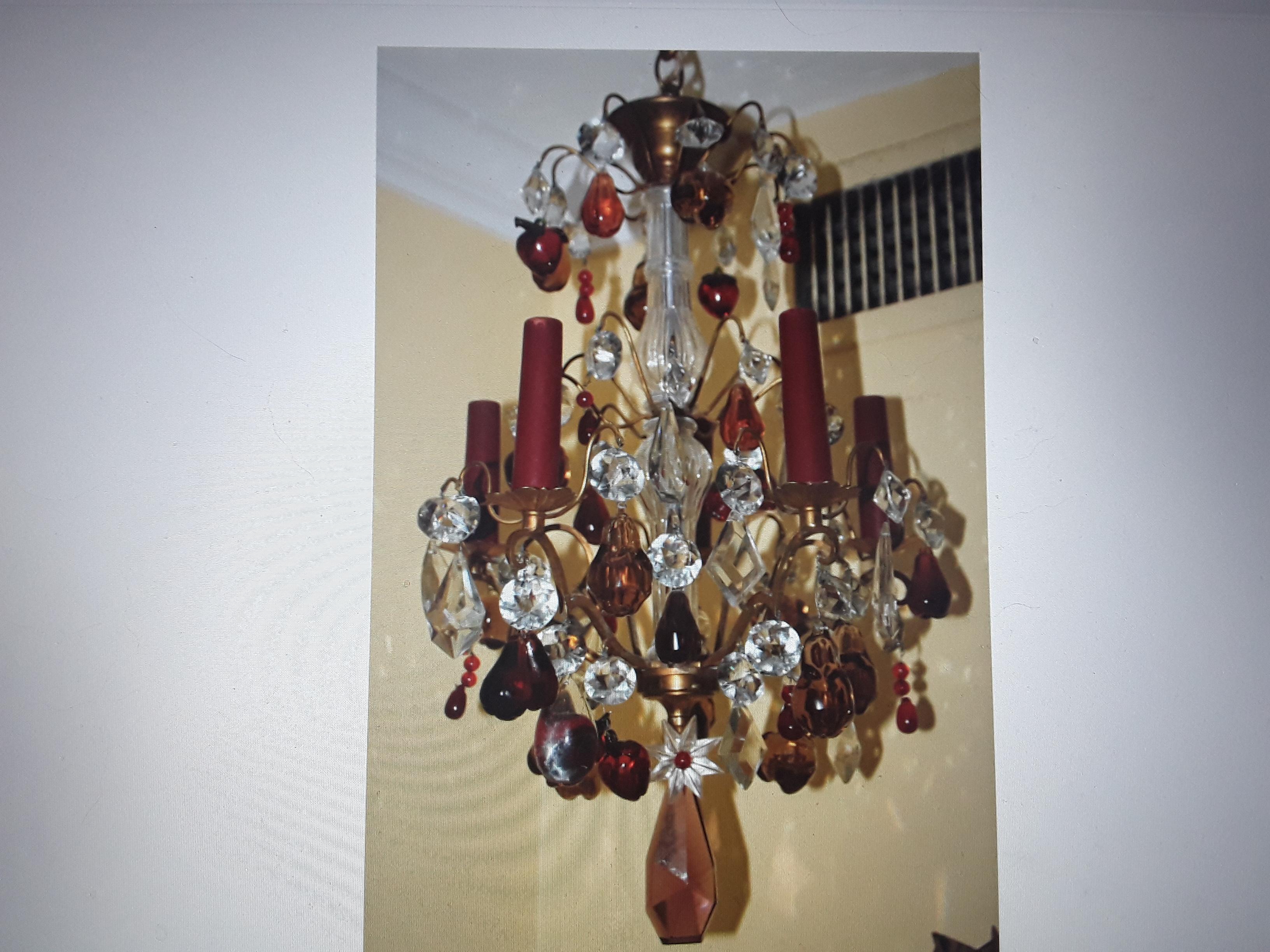 19thc French Louis XV style Bronze/ Crystal Fruit / Crystal Pendants Chandelier For Sale 7