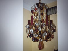 19thc French Louis XV style Bronze/ Crystal Fruit / Crystal Pendants Chandelier
