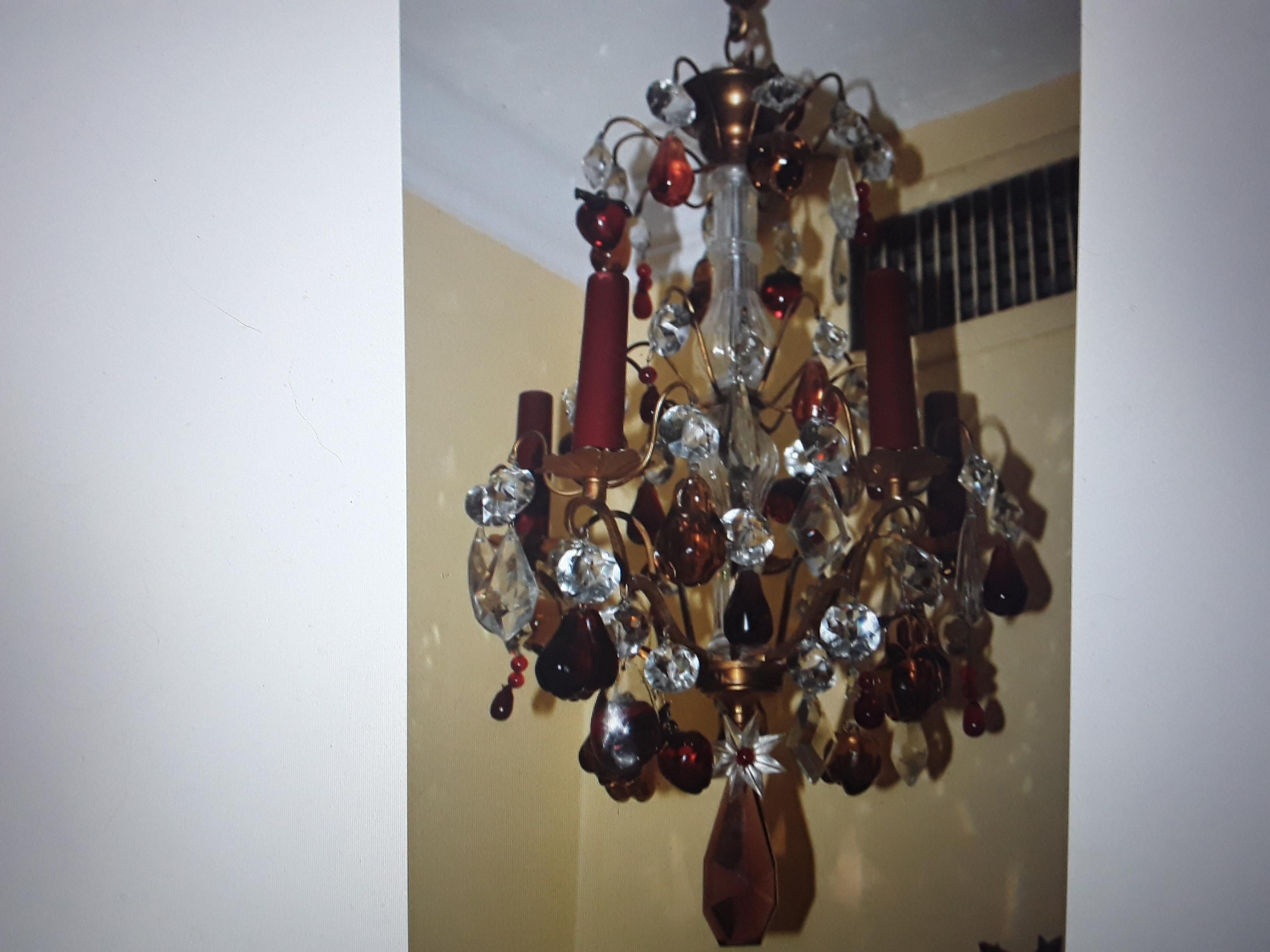 19thc French Louis XV style Bronze/ Crystal Fruit / Crystal Pendants Chandelier In Good Condition For Sale In Opa Locka, FL