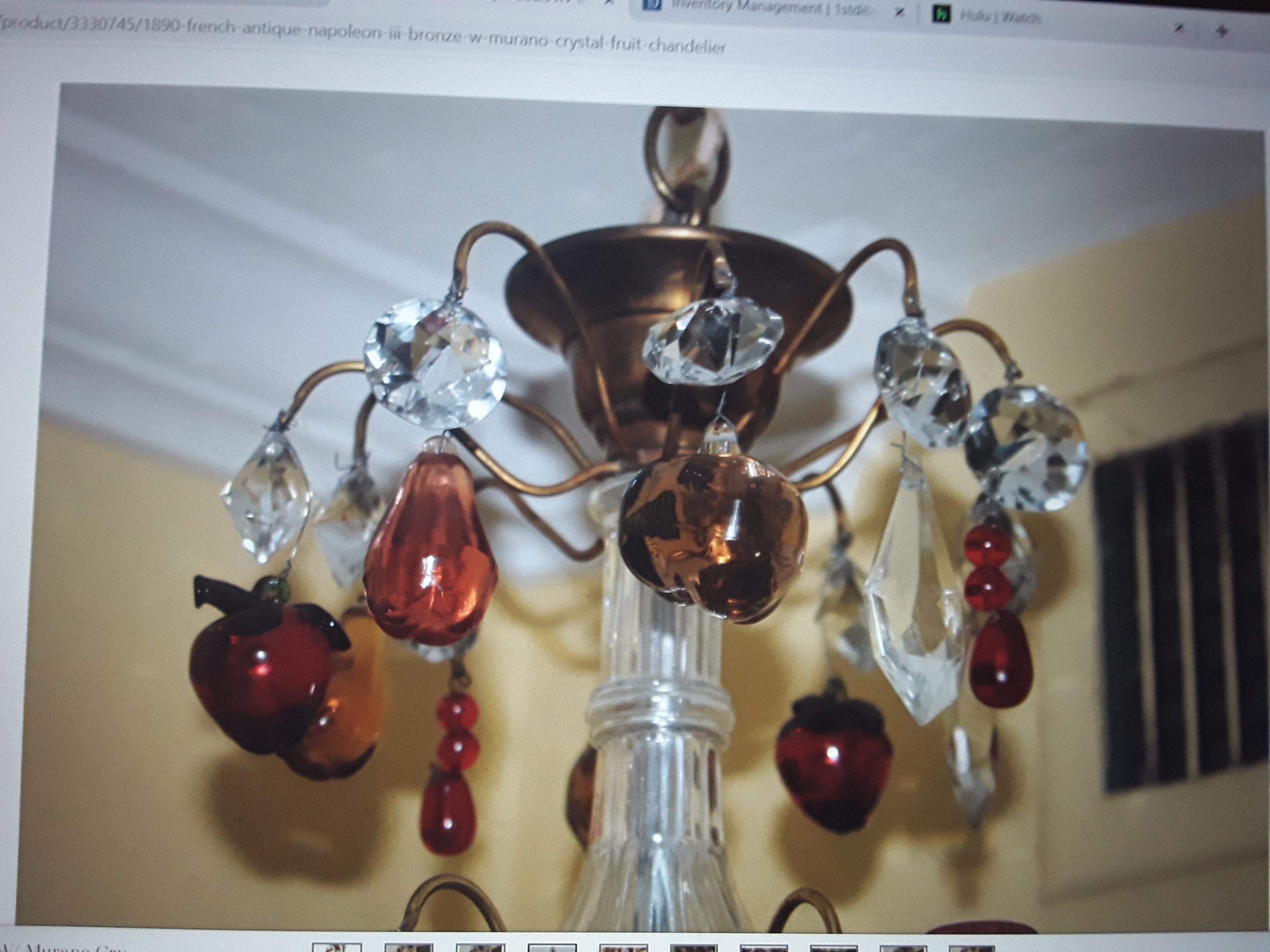 19thc French Louis XV style Bronze/ Crystal Fruit / Crystal Pendants Chandelier For Sale 4