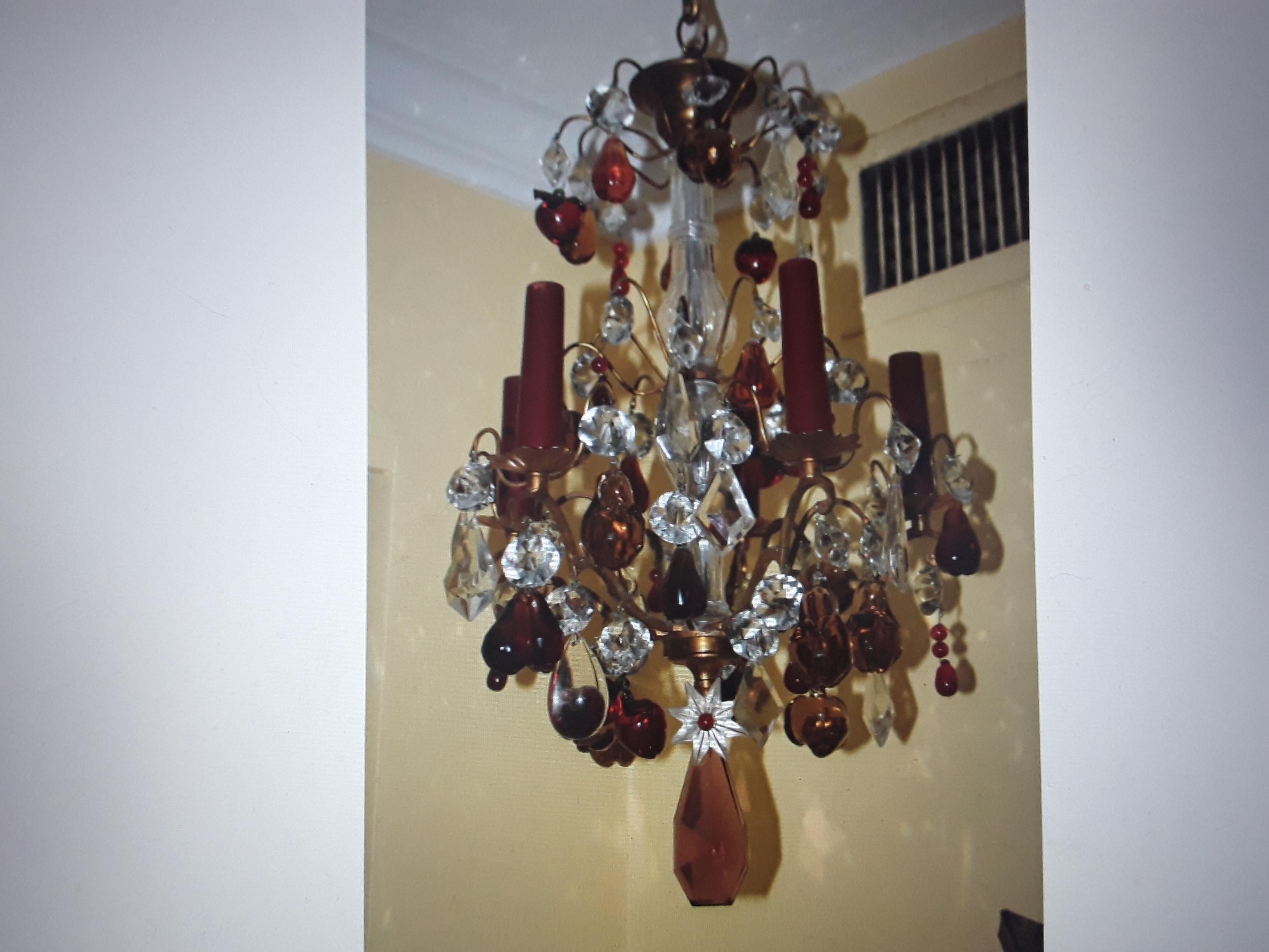 19thc French Louis XV style Bronze/ Crystal Fruit / Crystal Pendants Chandelier For Sale 5