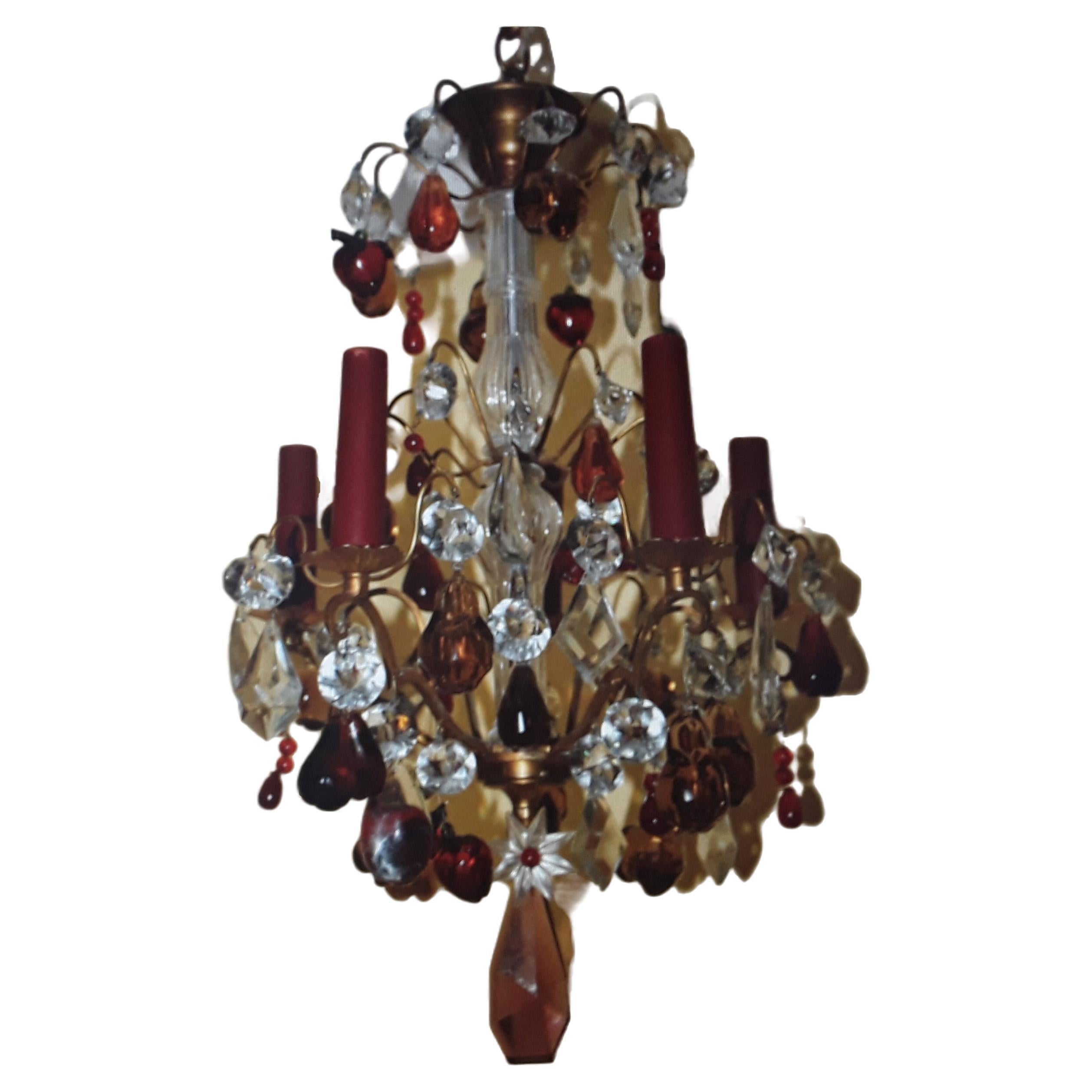19thc French Louis XV style Bronze/ Crystal Fruit / Crystal Pendants Chandelier For Sale