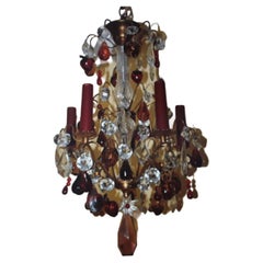 Antique 19thc French Louis XV style Bronze/ Crystal Fruit / Crystal Pendants Chandelier