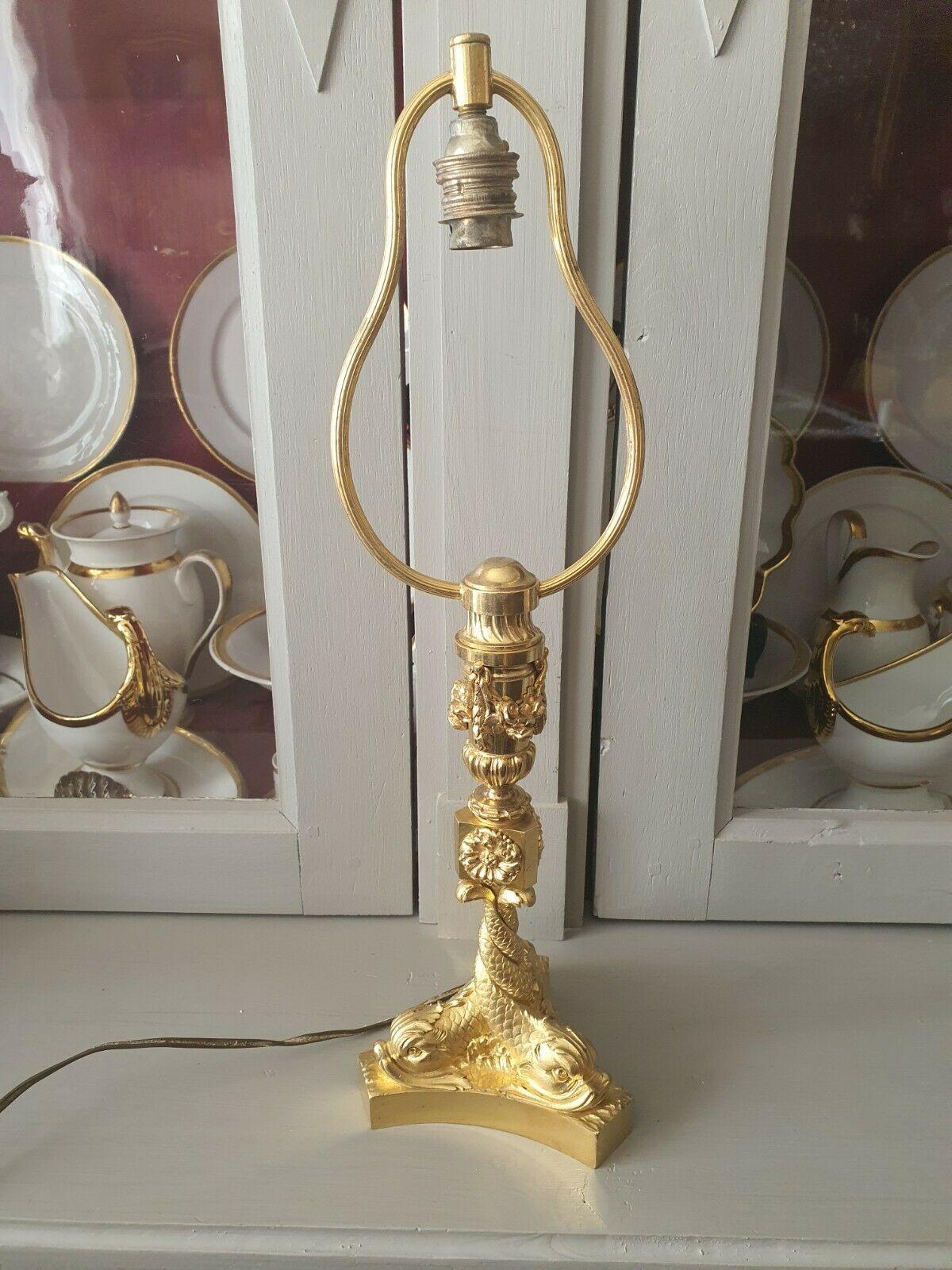 Late 19th Century 19thc French Louis XV style Gilt Bronze Intertwined Dolphins/ Fish Table Lamp For Sale
