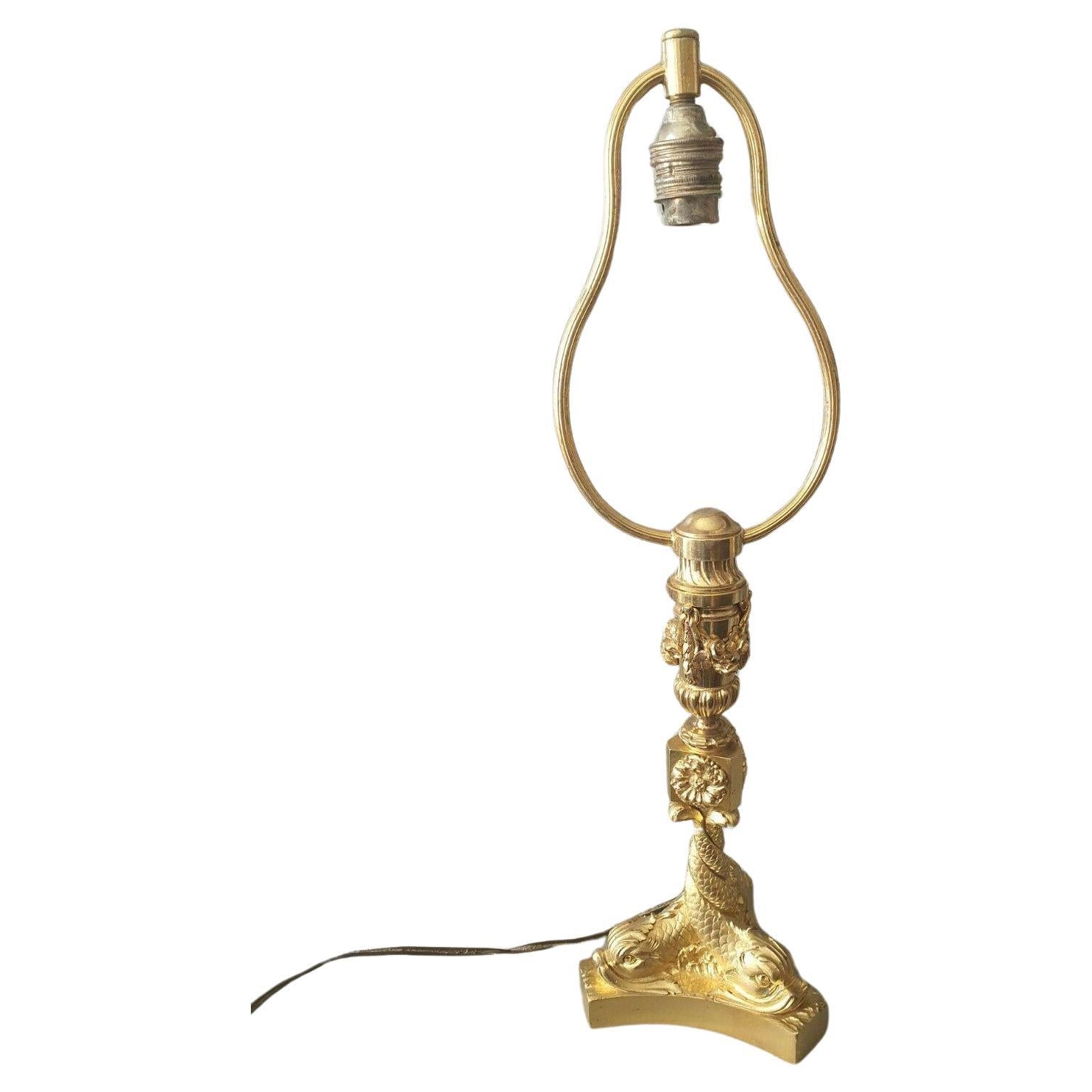 19thc French Louis XV style Gilt Bronze Intertwined Dolphins/ Fish Table Lamp For Sale