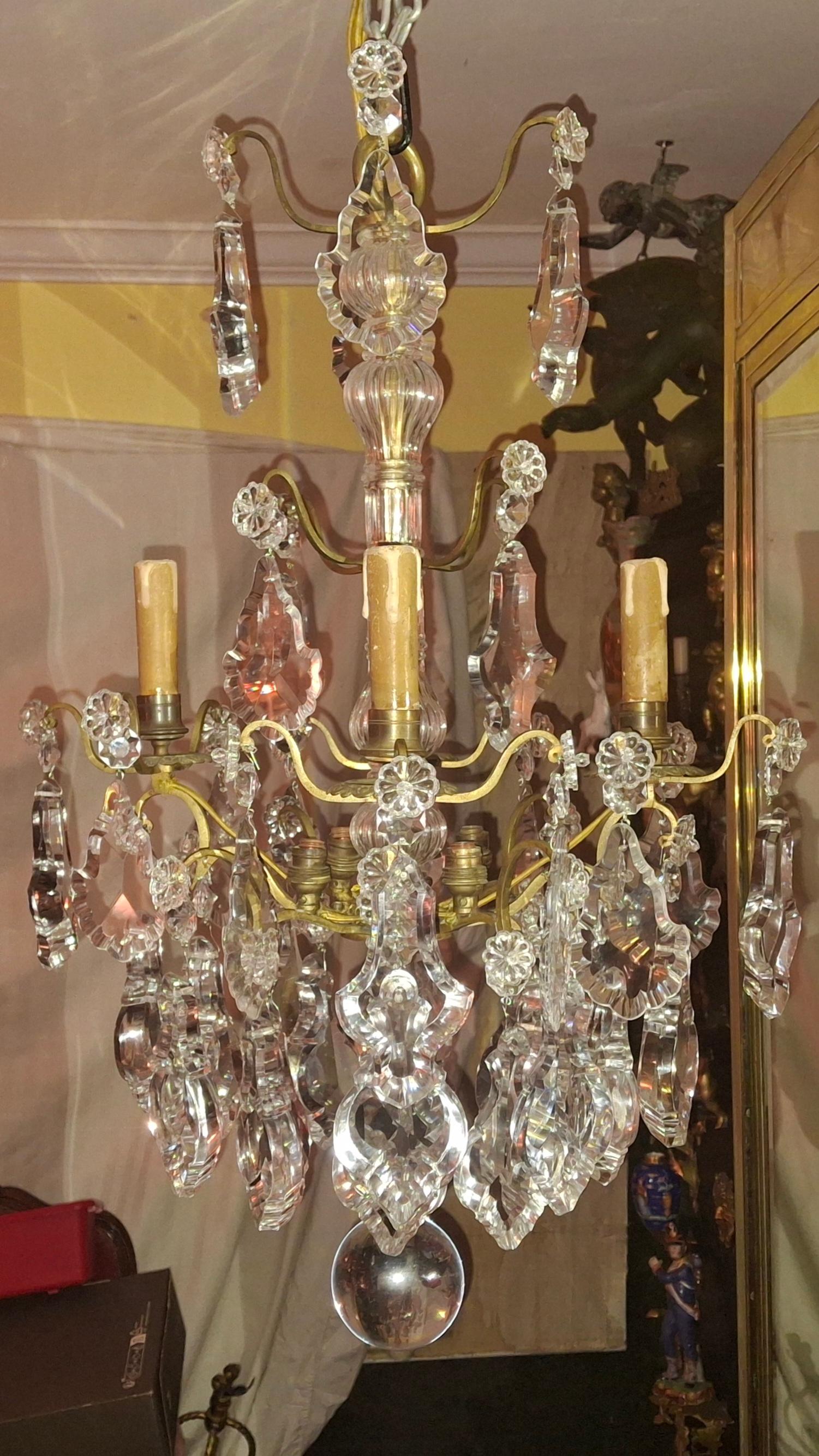Lustre Louis XV Versailles en bronze et cristal épais, 19e siècle, attr. Baccarat en vente 5