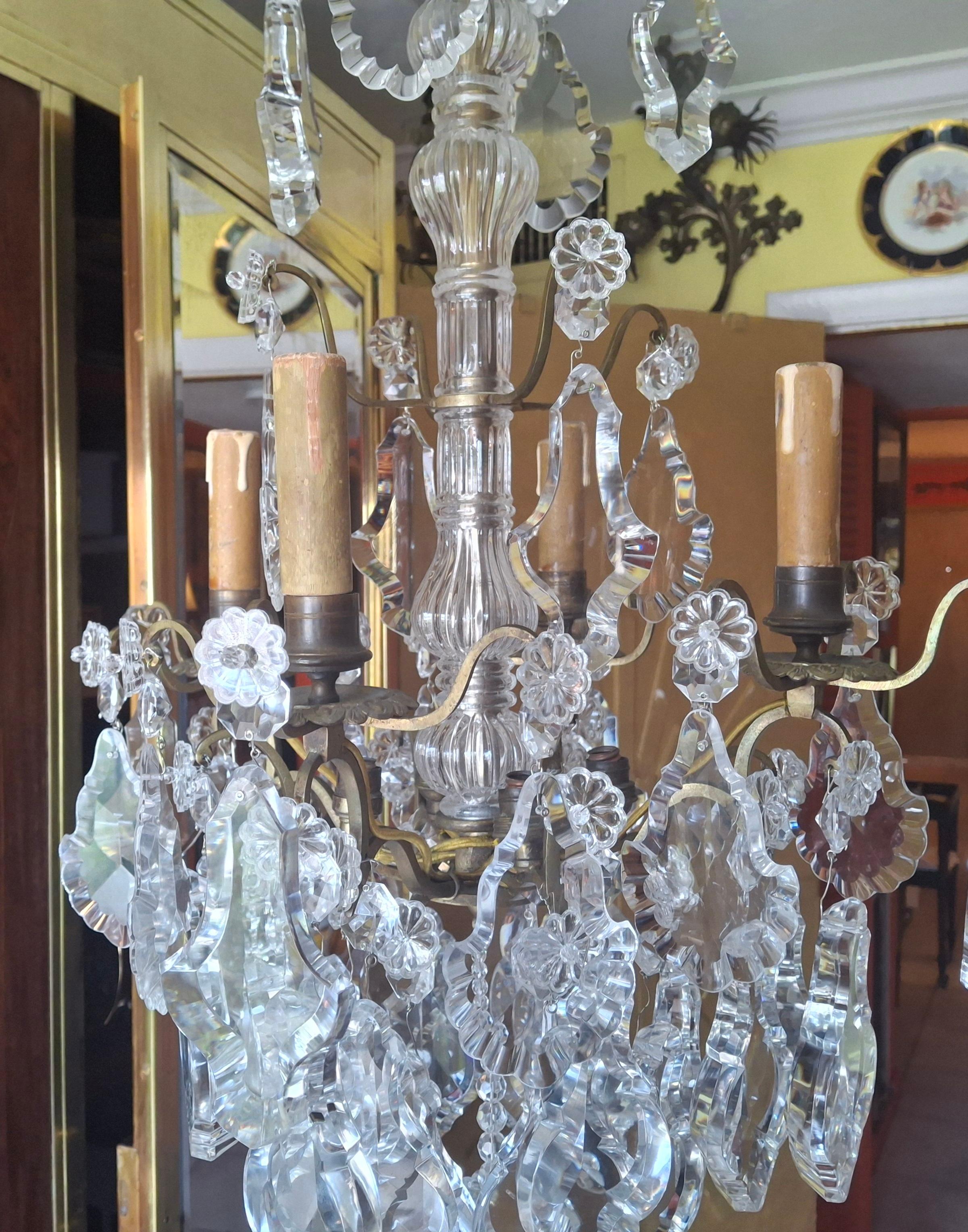 Lustre Louis XV Versailles en bronze et cristal épais, 19e siècle, attr. Baccarat en vente 6