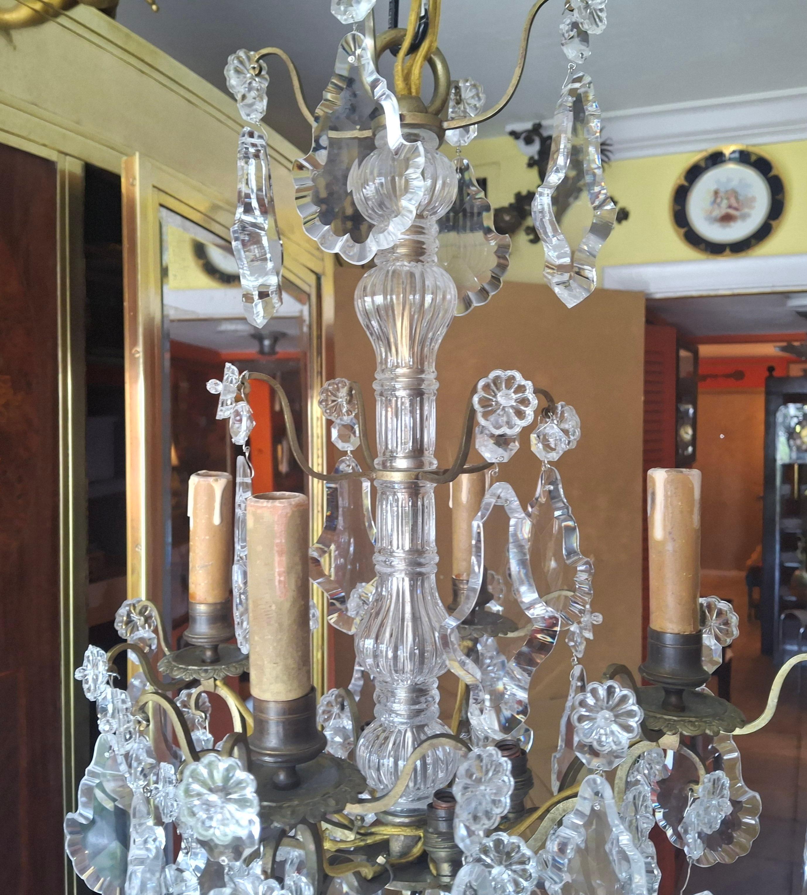 Lustre Louis XV Versailles en bronze et cristal épais, 19e siècle, attr. Baccarat en vente 7