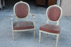 19thc French Louis XVI Arm Chair and Side Chair [2 piece]
